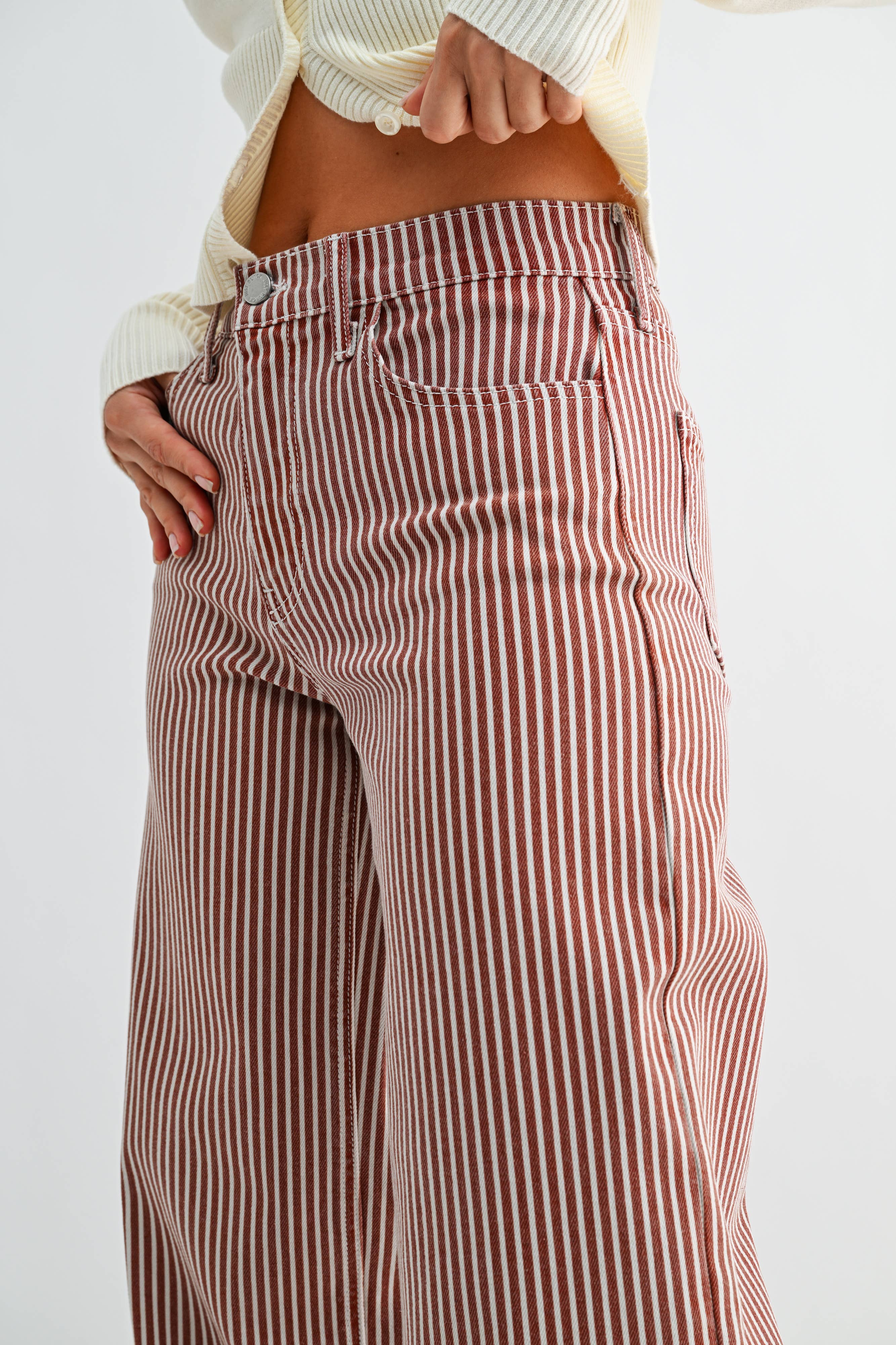 Charlie | Brown Stripe Wide Leg Jeans