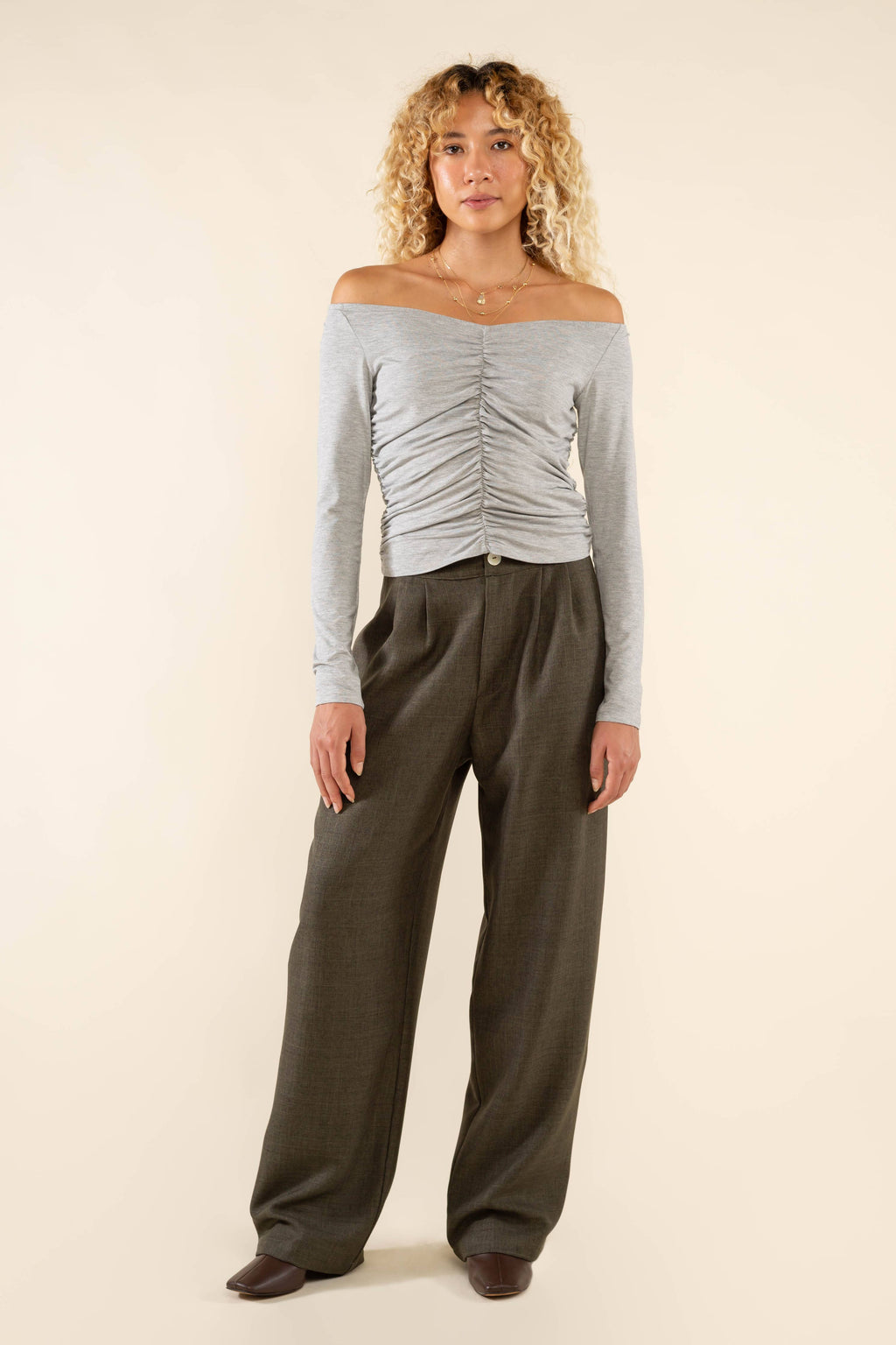 Martel | Ruched Long Sleeve Off Shoulder Top