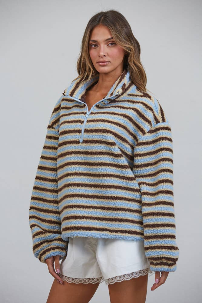 Angelica | Sherpa Striped Half Zip