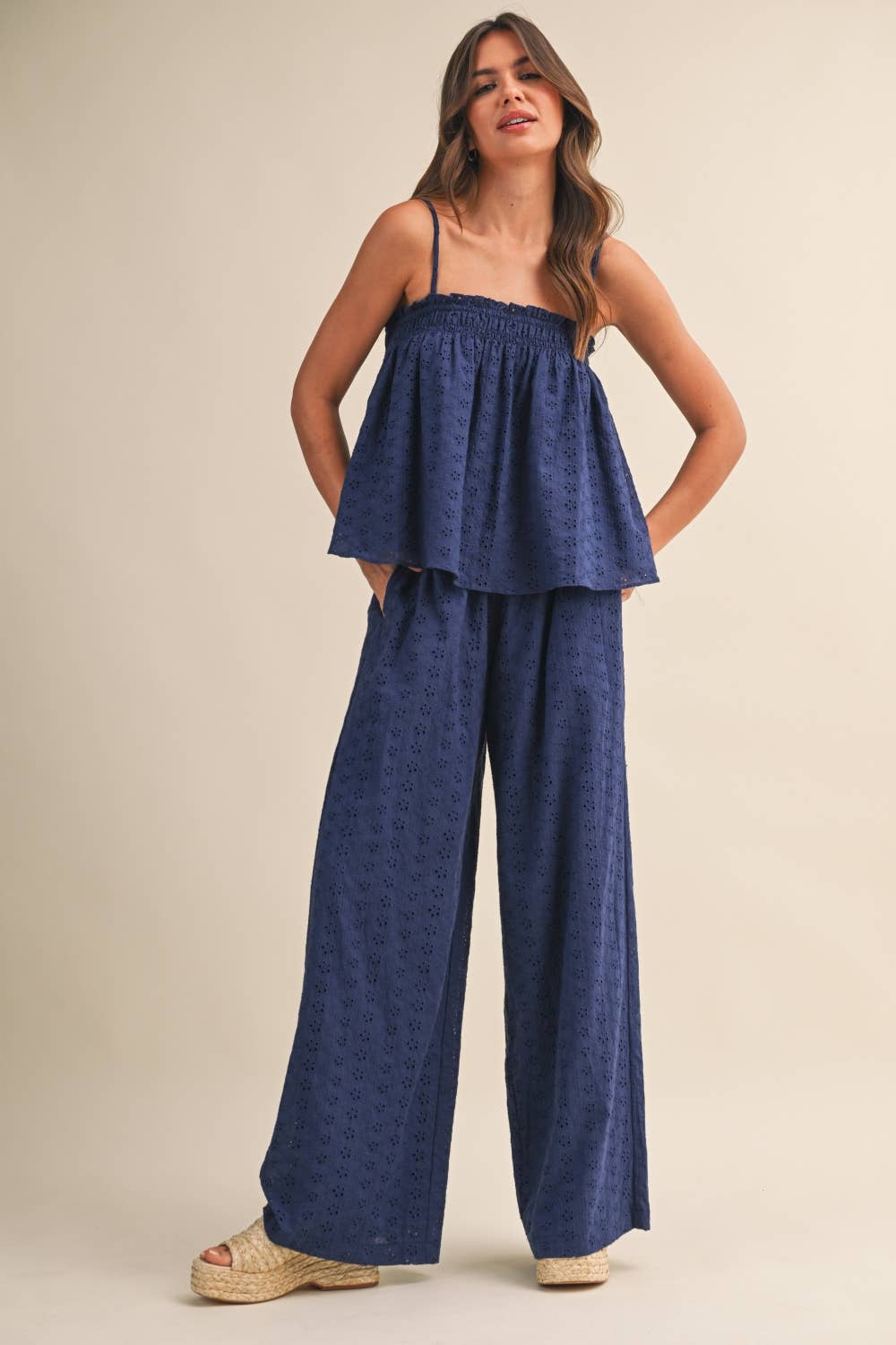Palmer | Eyelet Top and Wide Pants Set 100% Cotton