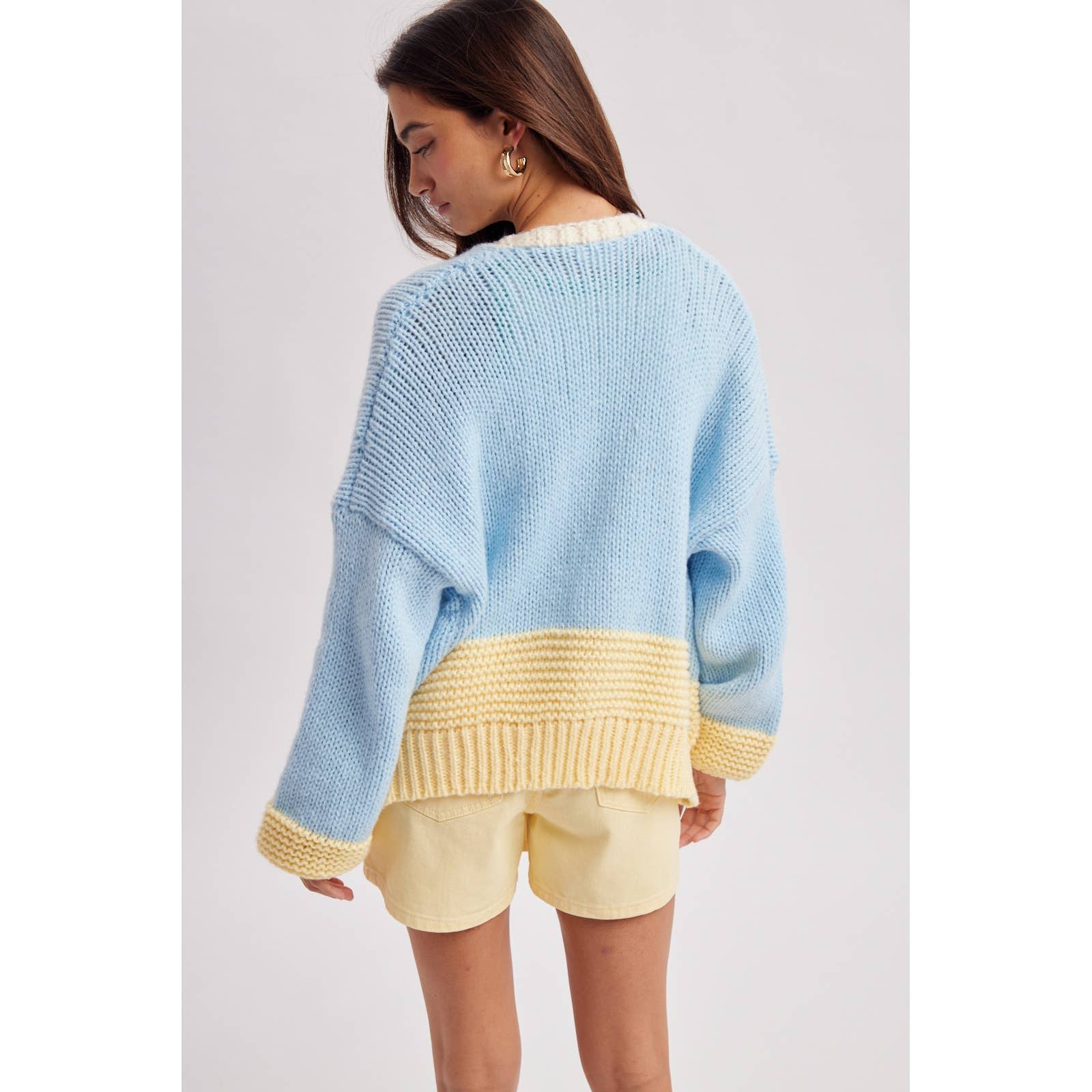 Sky | Colorblock Chunky Knit Cardigan