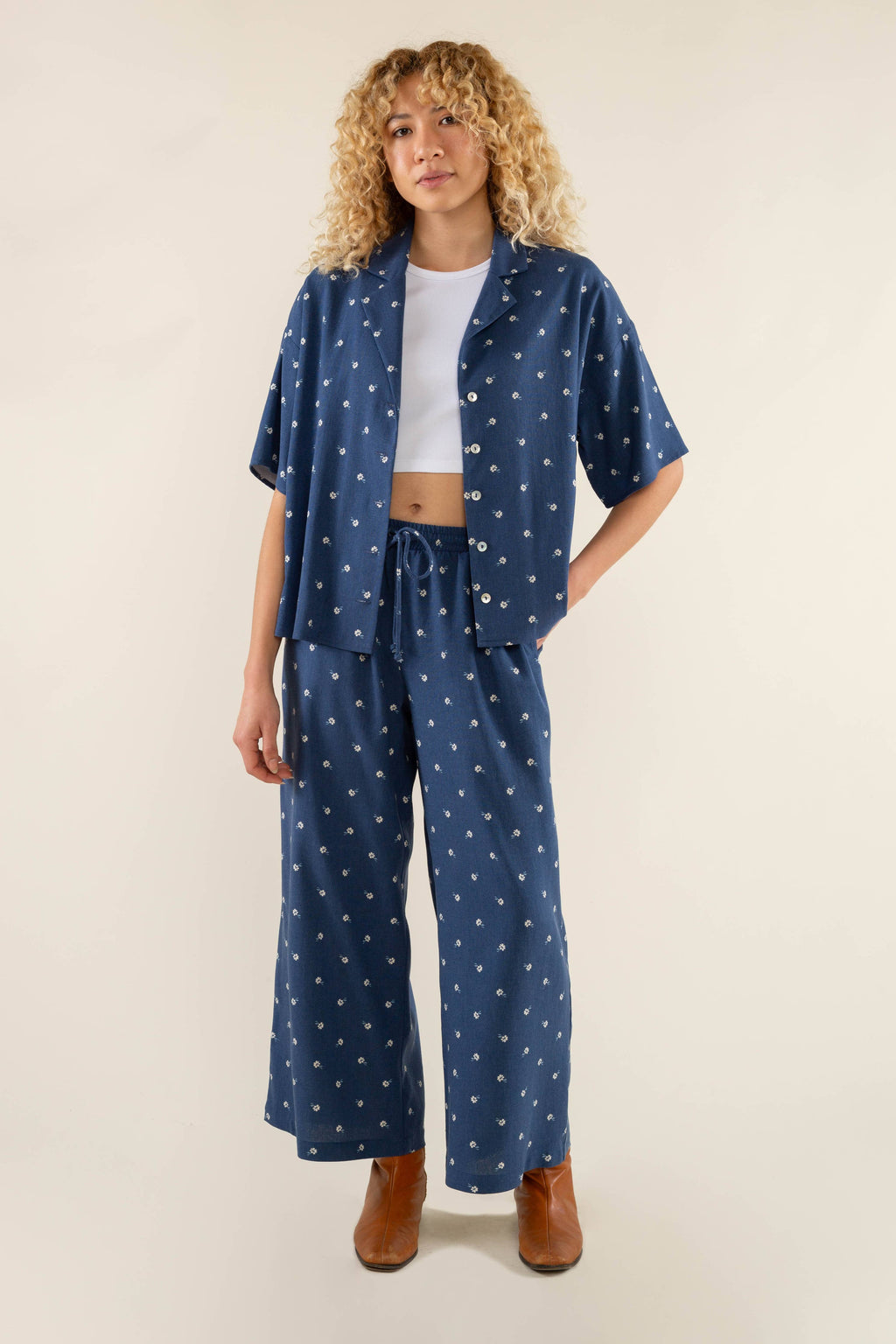 Luna | Boxy Button Up Shirt Ditsy Floral Blouse
