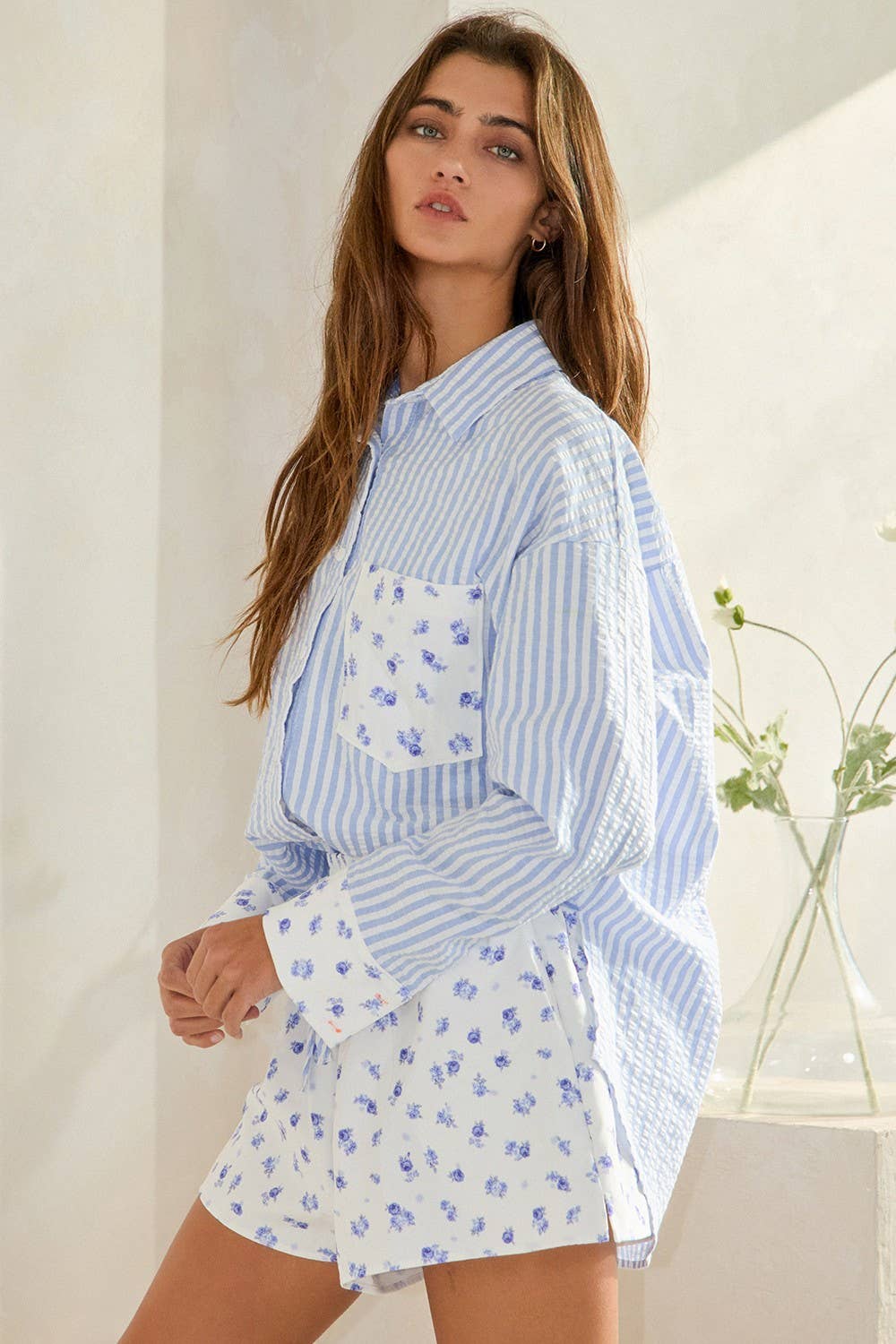 Bea | Floral Print Elastic Waist Band Woven Shorts