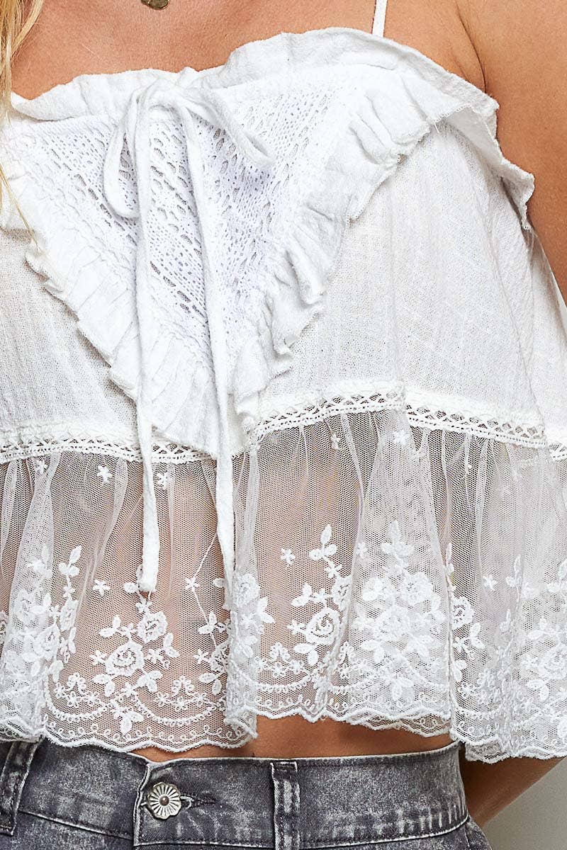 Elowyn | Gauze Lace Ruffle Top
