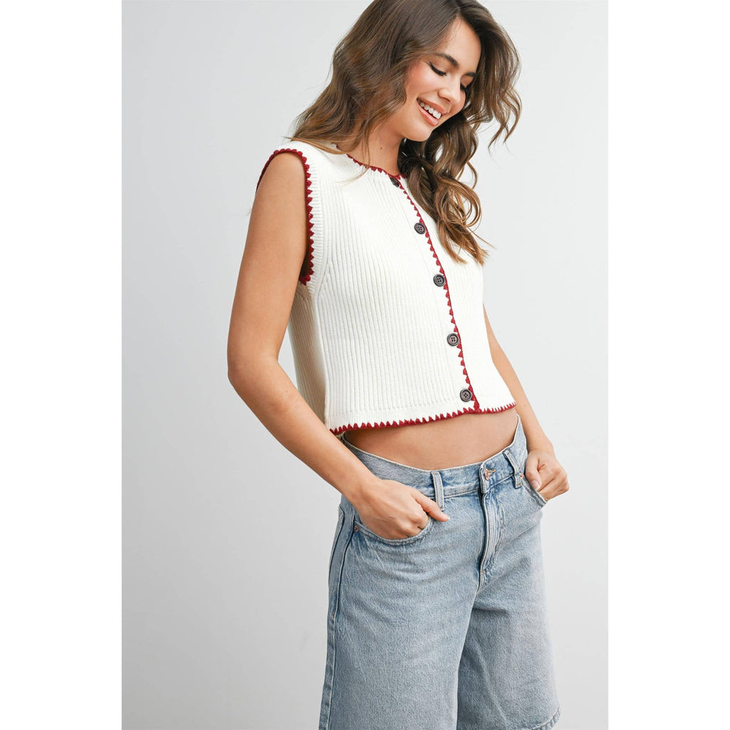 Sail | Contrast Trimmed Sleeveless Cardigan