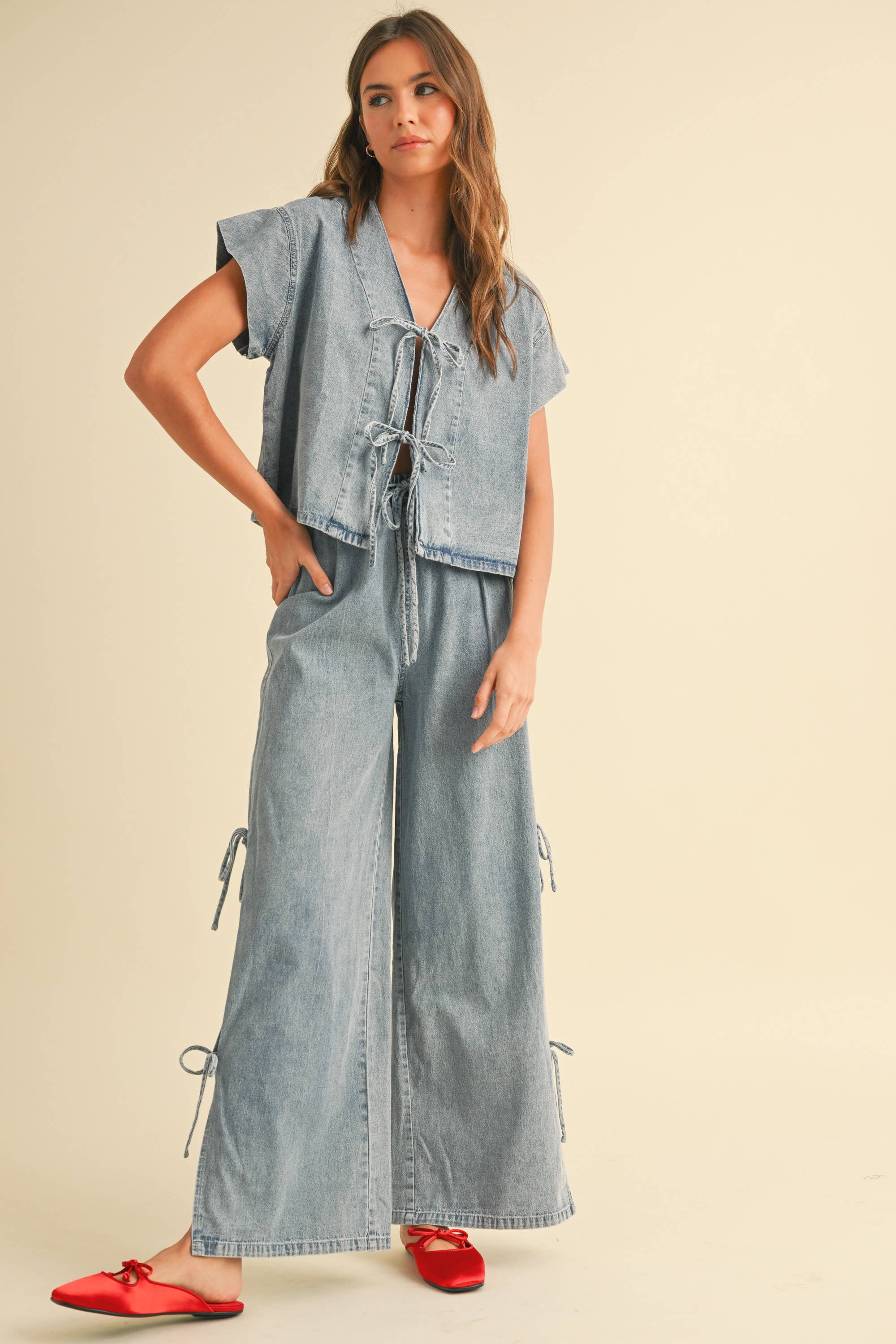 Indigo | Denim Tied Front Blouse
