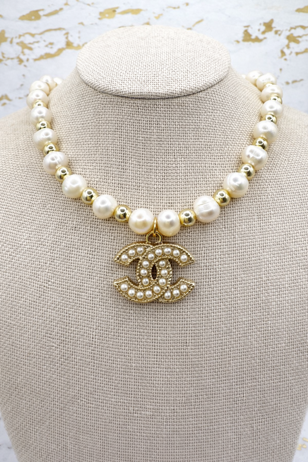 14KG Filled 5mm Beaded + Freshwater Pearl Stretch Necklace