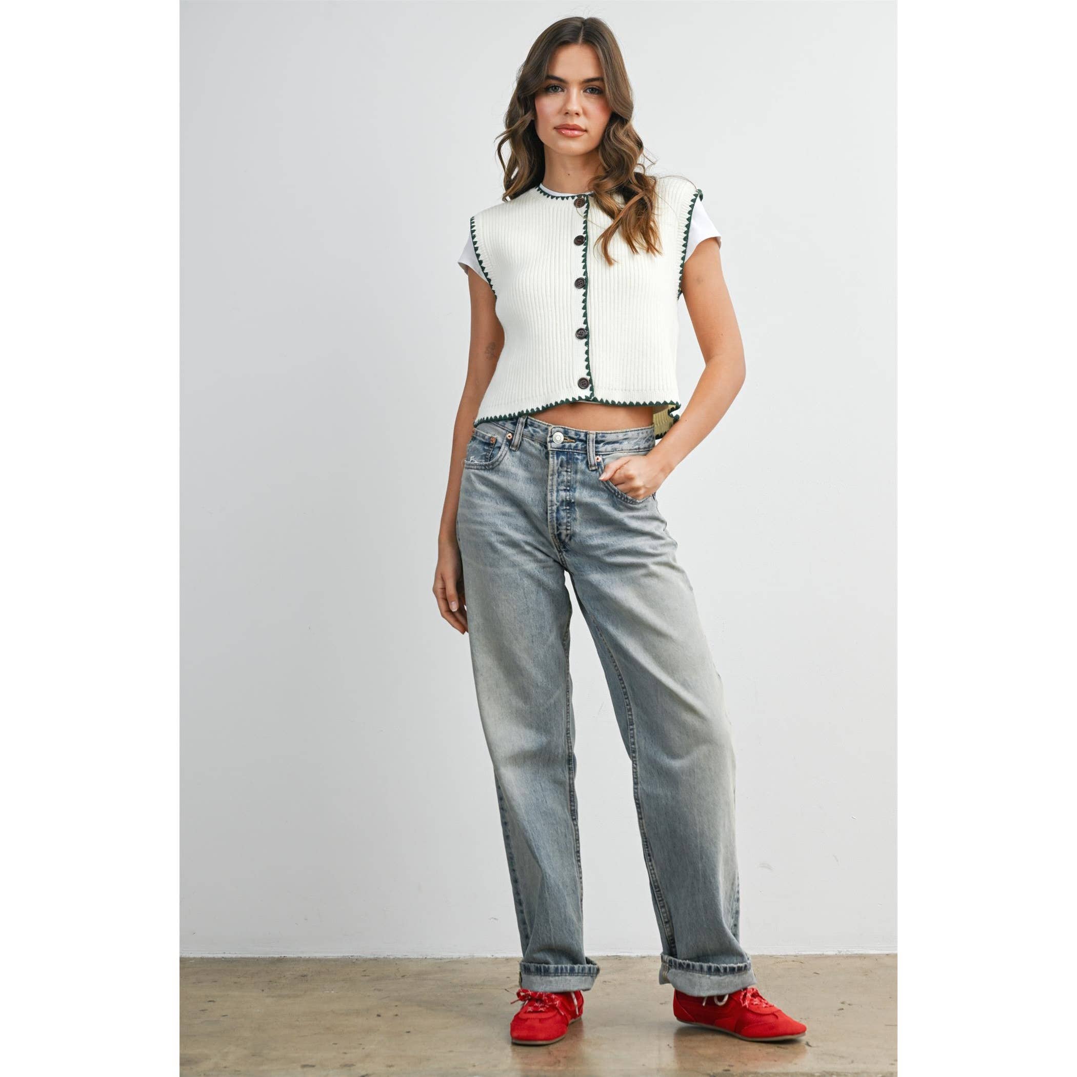 Sail | Contrast Trimmed Sleeveless Cardigan