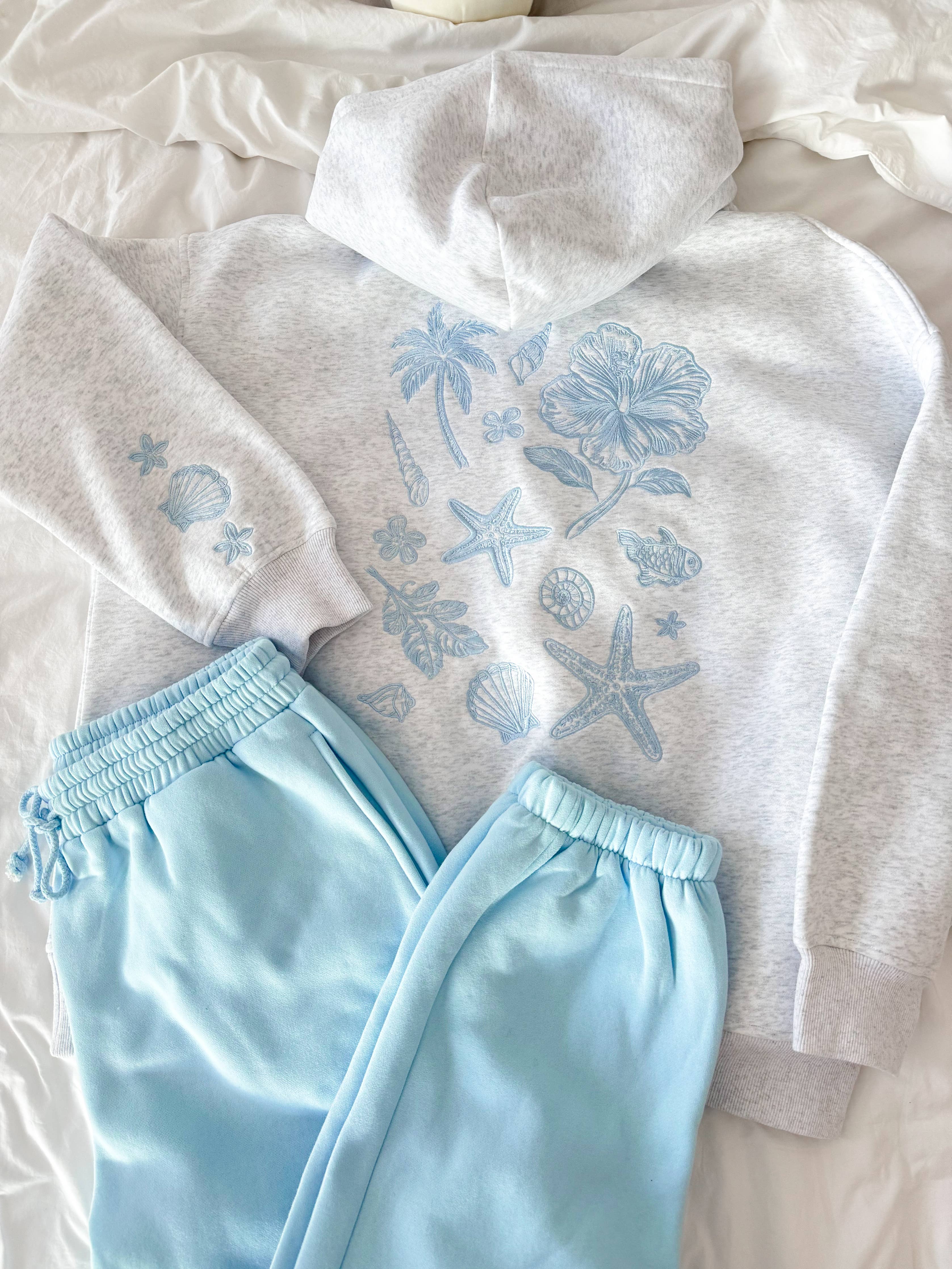 Pearl Grey | Tropical Embroider Hoodie