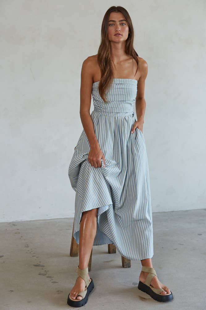 Blu | Striped Strapless Maxi Dress