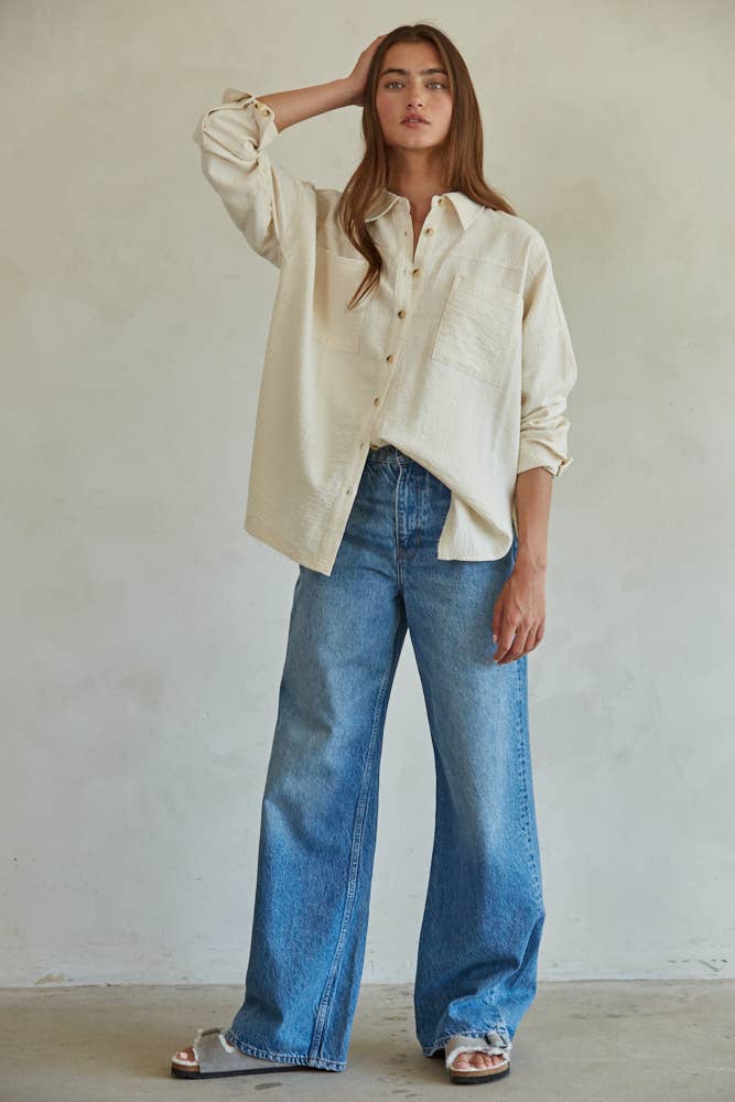 Frankie | Woven Linen Cotton Long Sleeve Collared Button Down