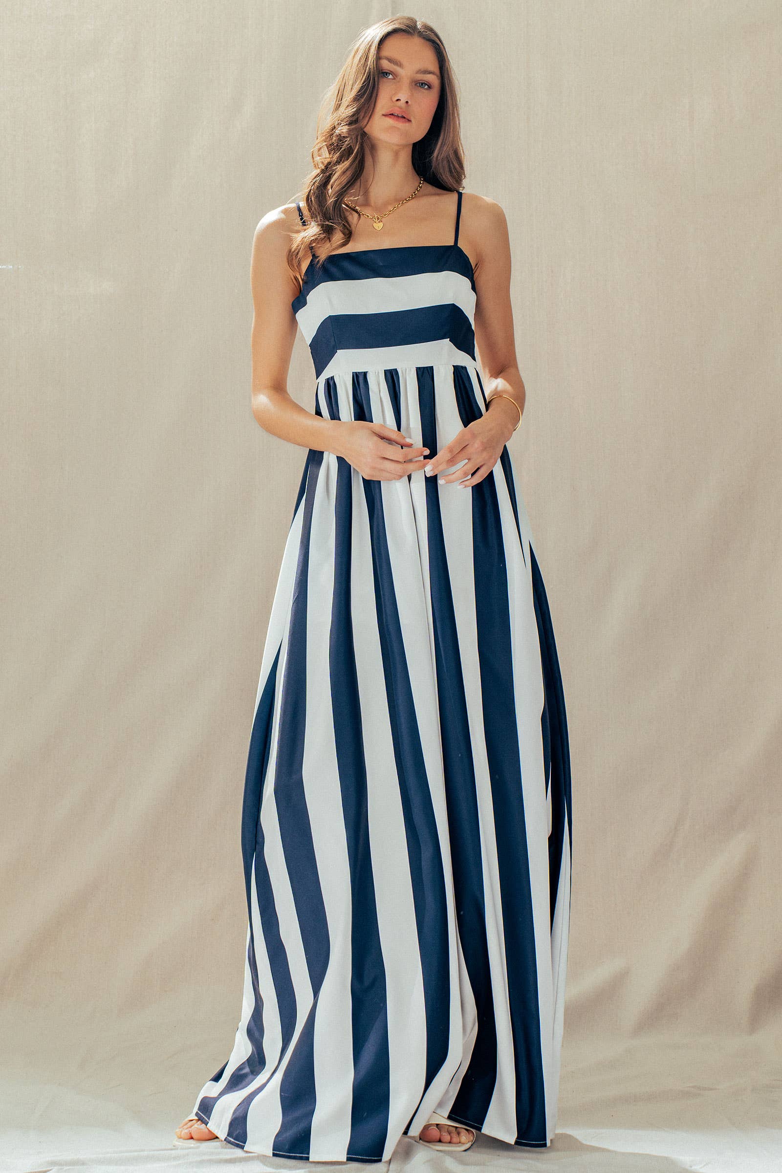 Wells | Vertical Stripe Smocked Back Maxi Dress