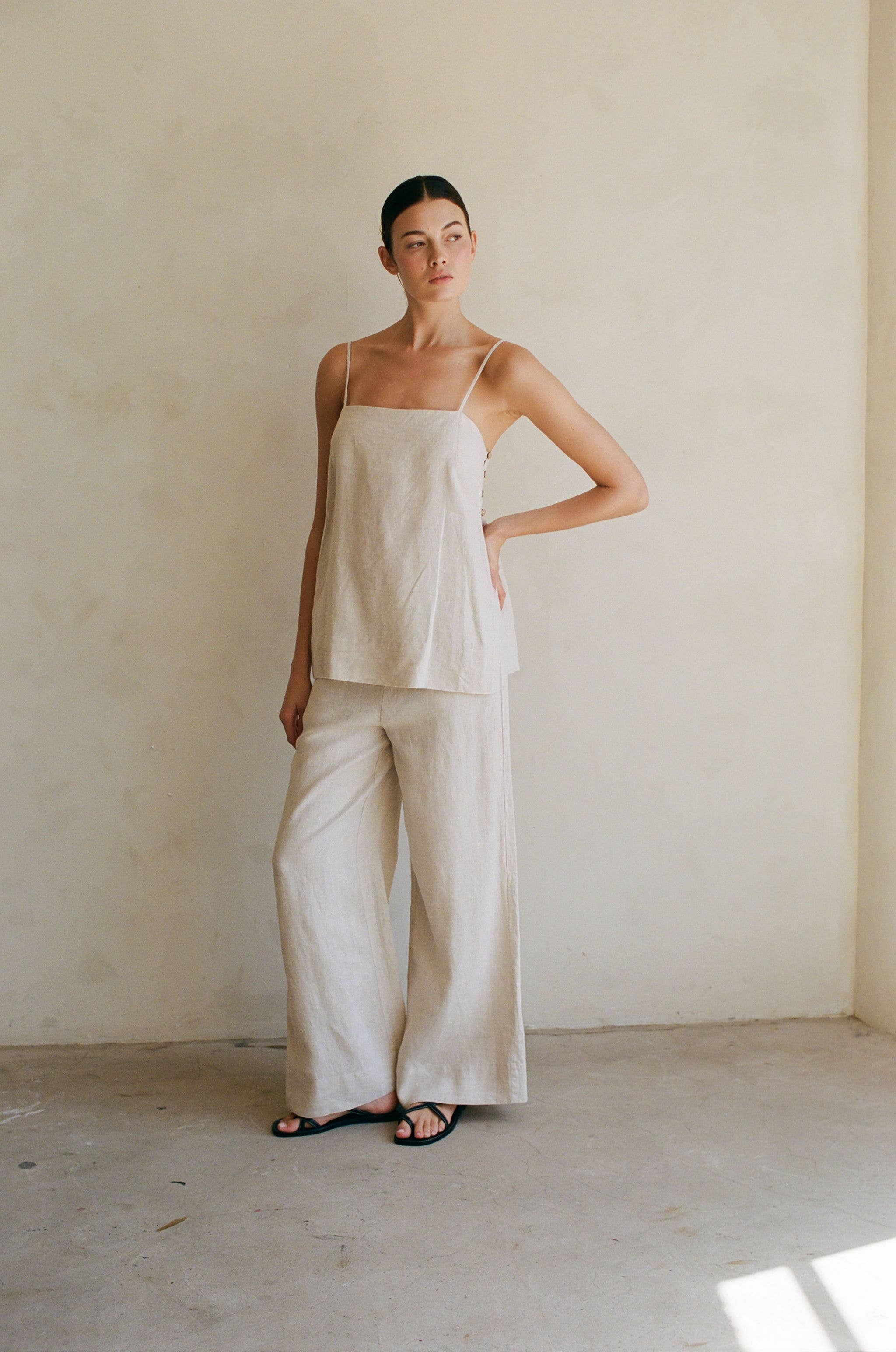 Woven 100% Linen Wide Leg Pants