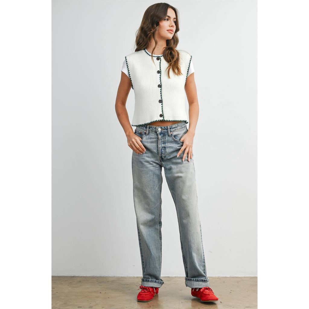 Sail | Contrast Trimmed Sleeveless Cardigan