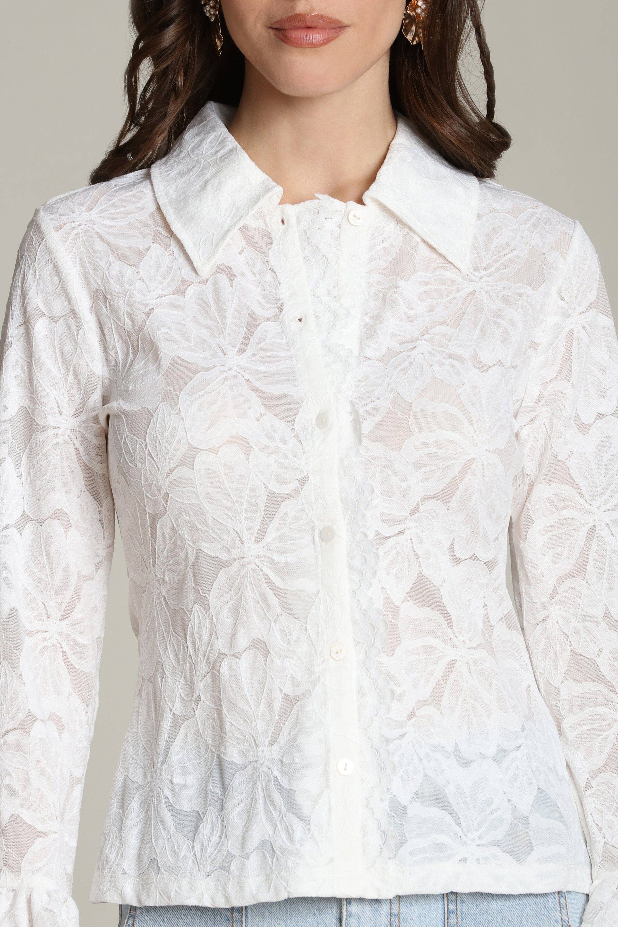 Margaux | Sheer Lace Tie Cuff Shirt