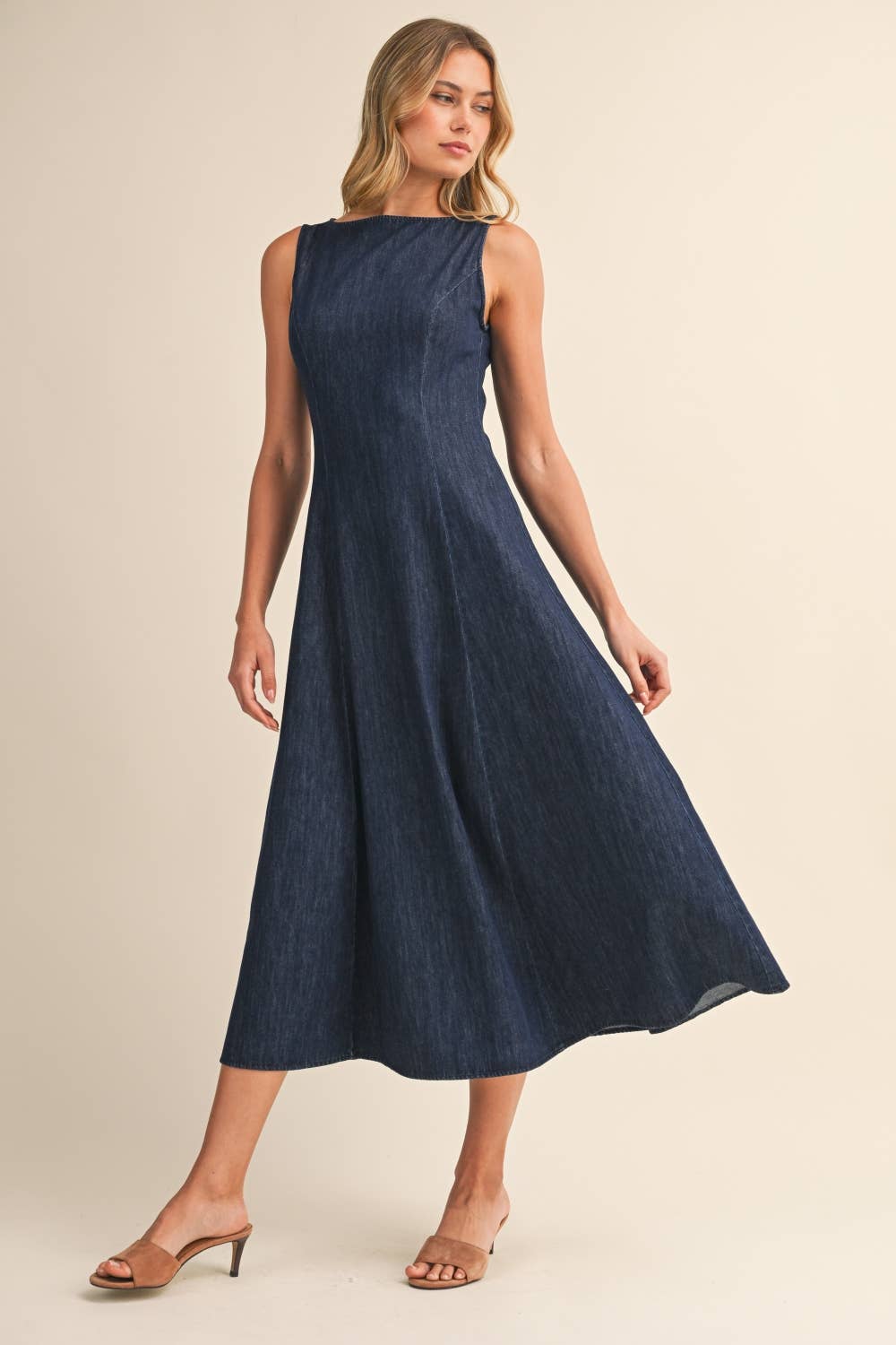Lily | Sleeveless Denim Midi Dress 100% Cotton