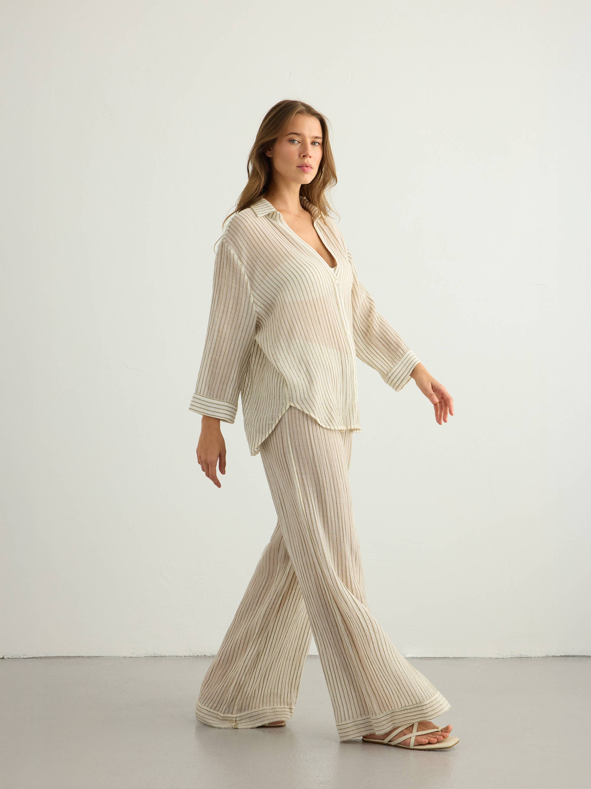 Voyage Set 100% Textured Cotton | Khaki Green Stripes