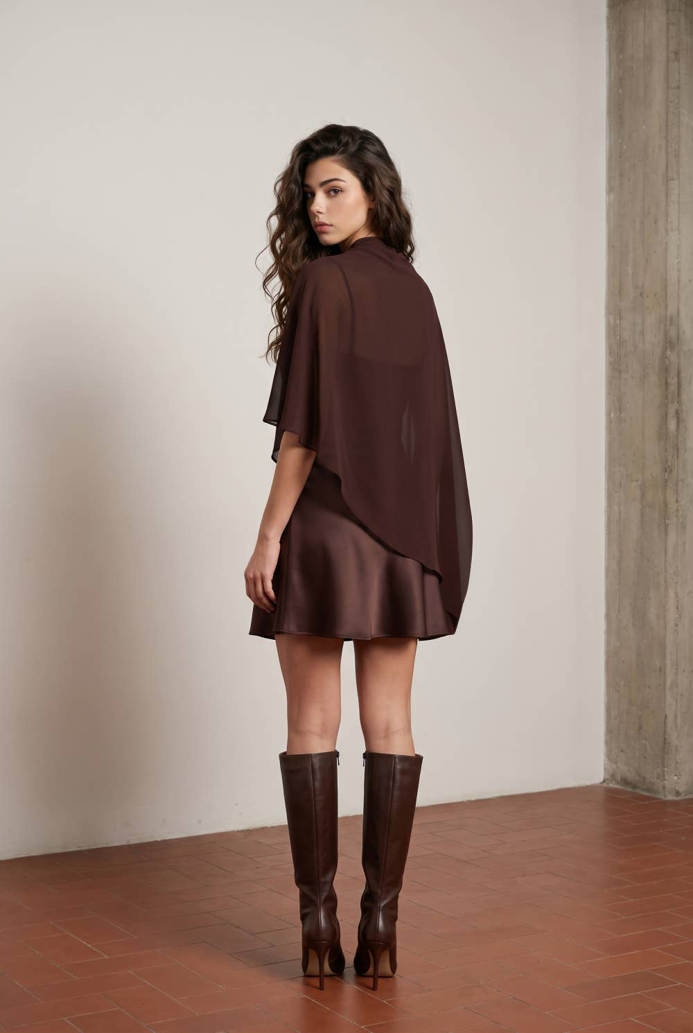 Ava | Asymmetric Cape and Satin Mini Dress Set