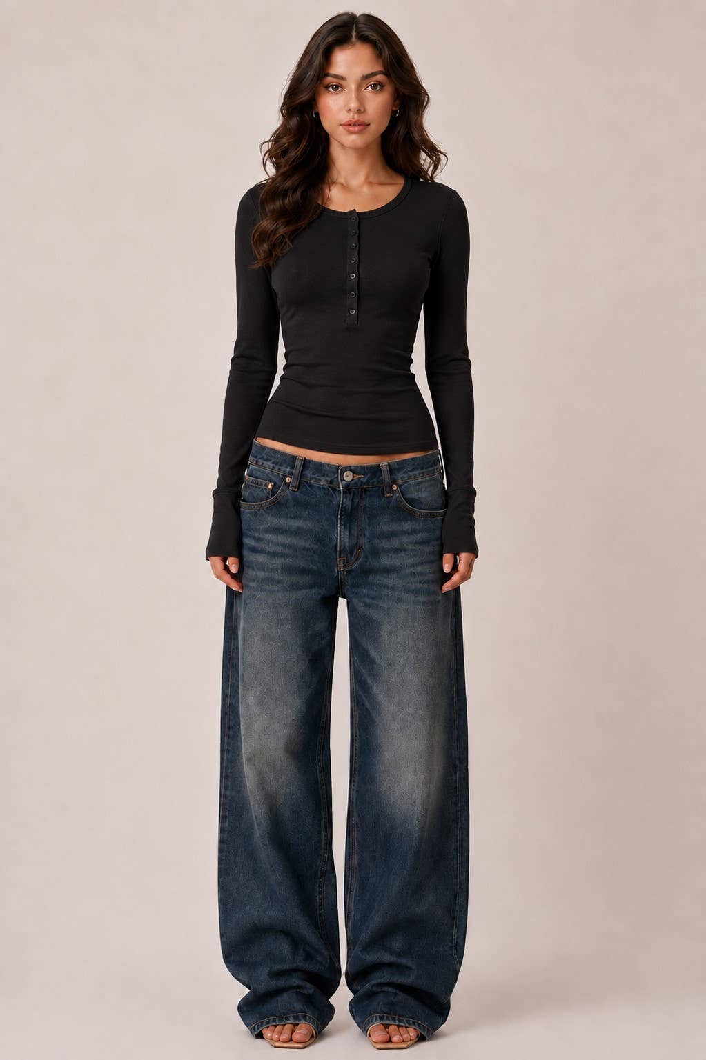 Brooke | Long Sleeve Crew Neck Button Henley Top