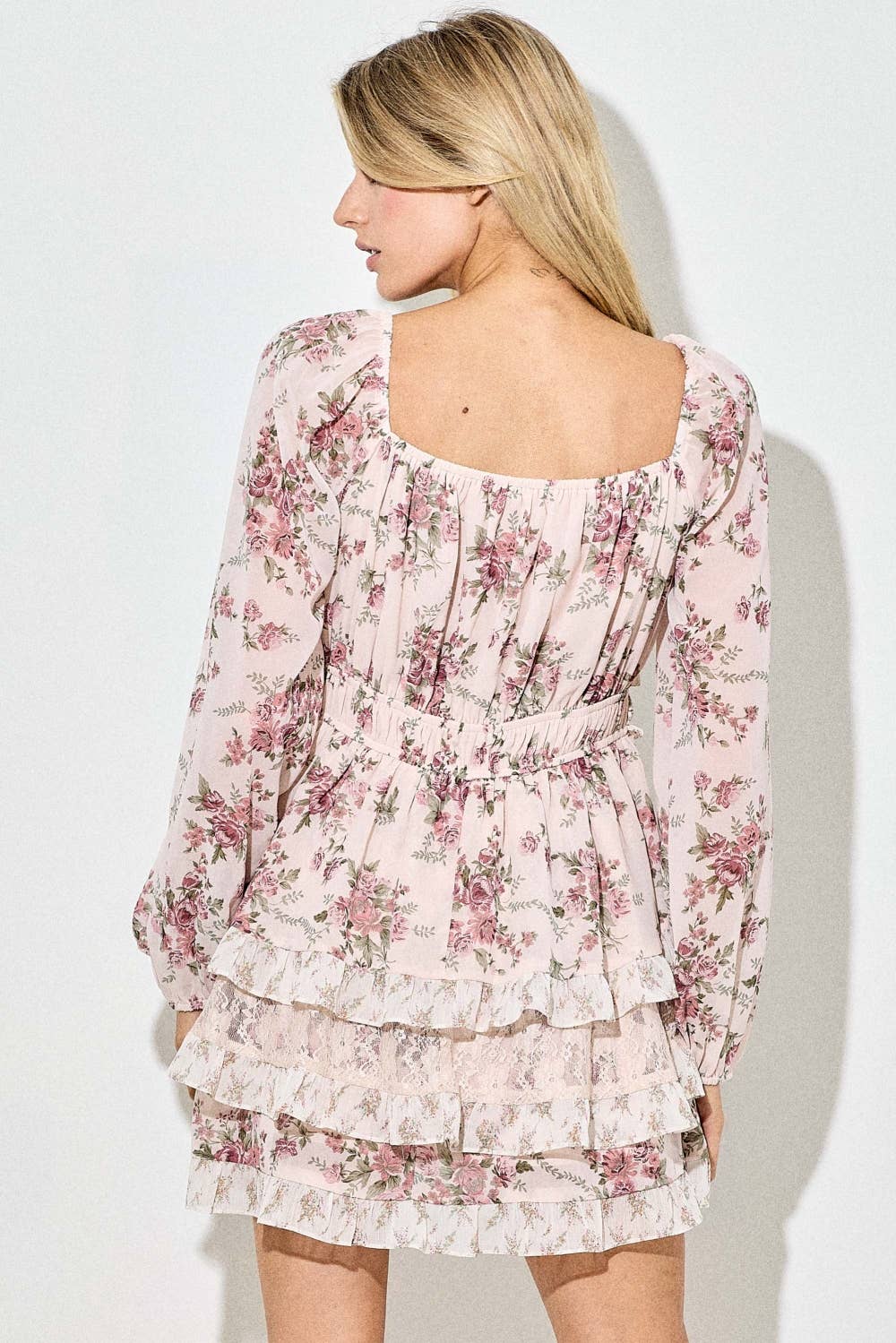 Paloma |  Romantic Floral Long Sleeve Ruffle Mini Dress