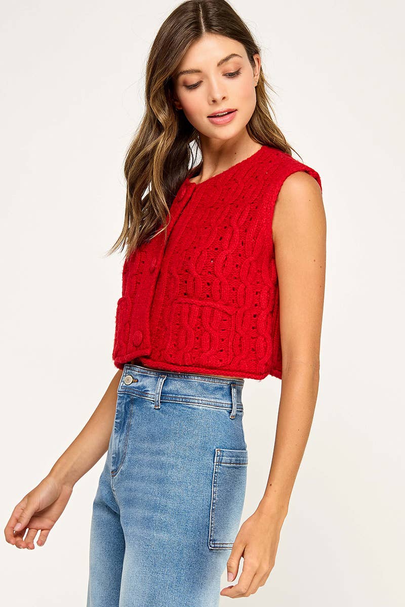 Anthem | Cable Knit Button Sleeveless Vest