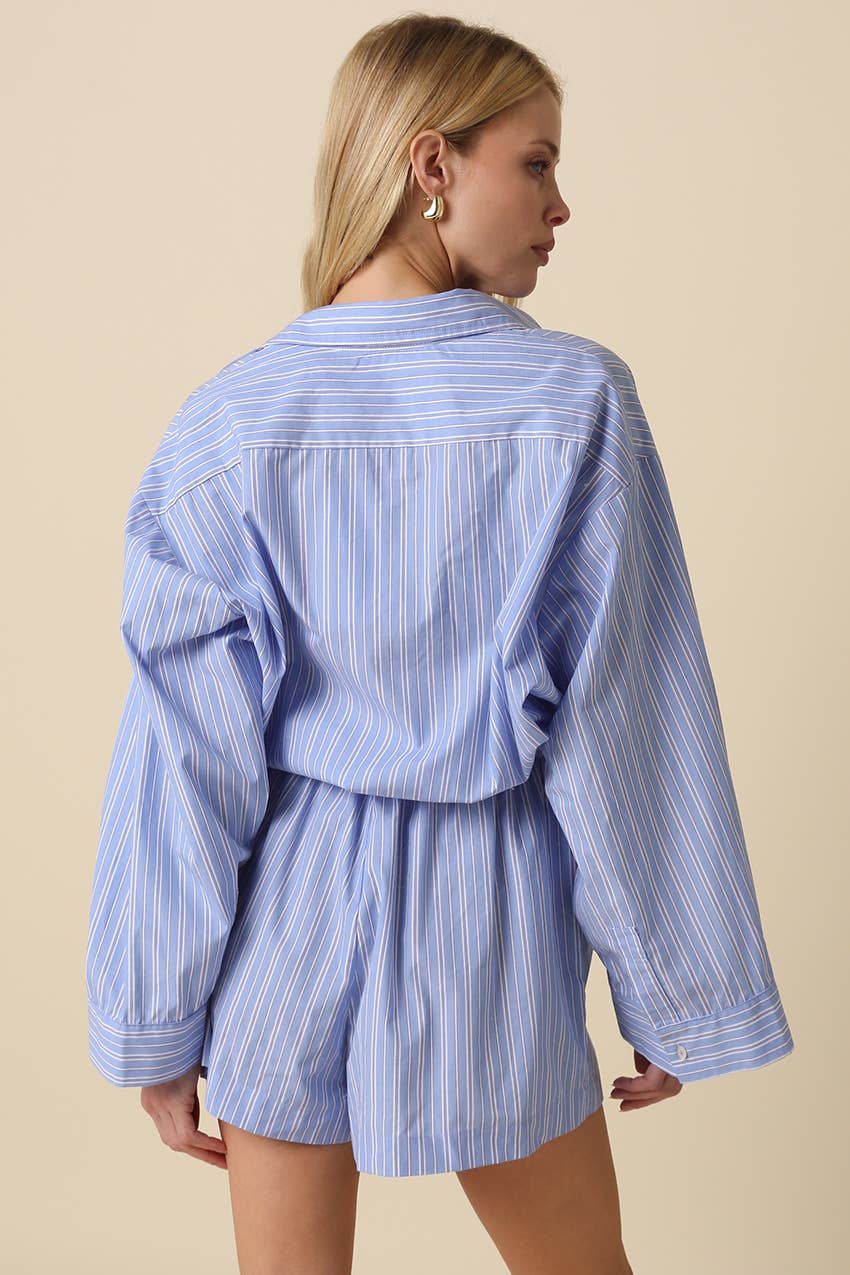 Laci | Striped Drawstring Shirt Romper
