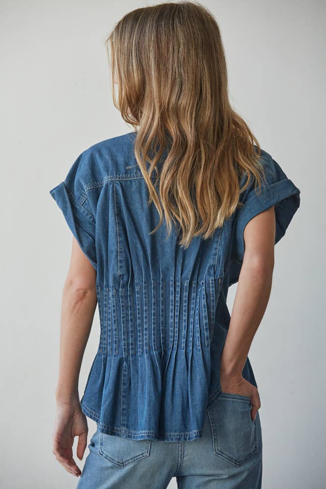 Corinne | Woven Pleated Button Down Top