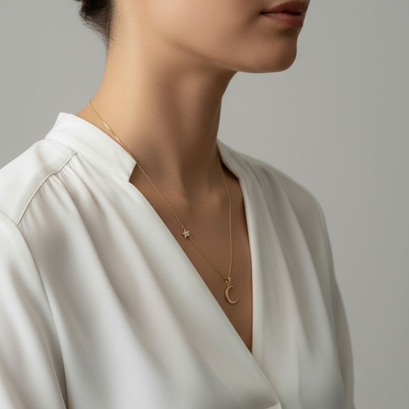 Moon and Star Necklace 18k Gold Filled