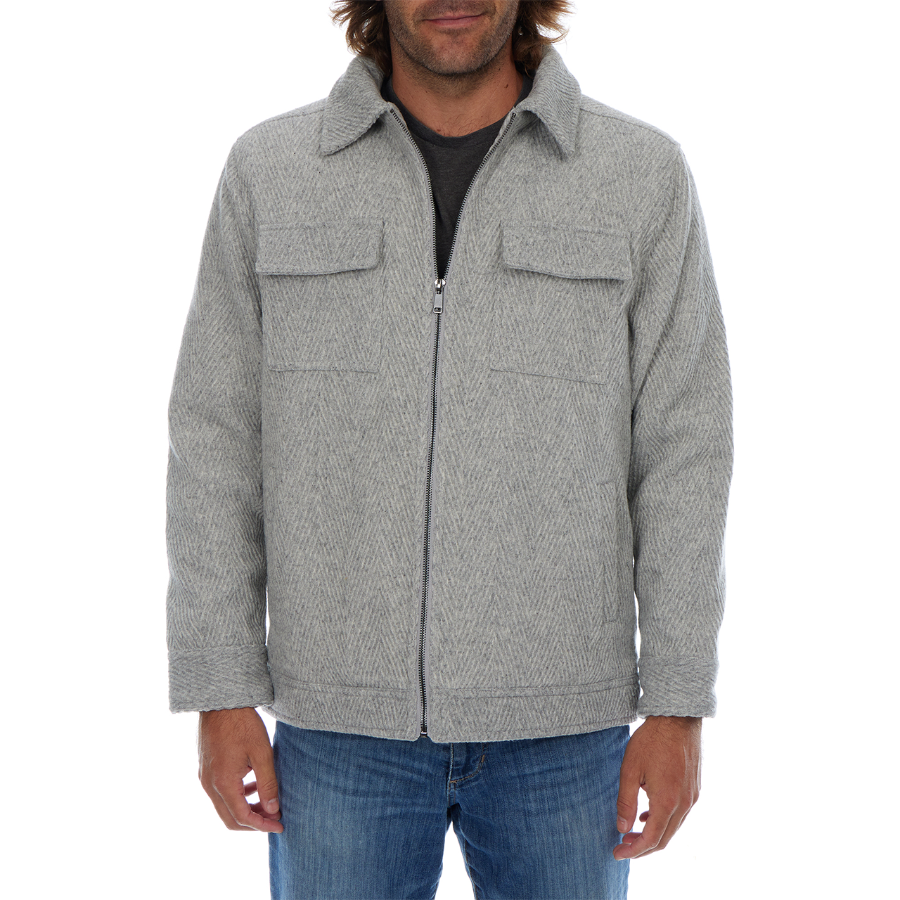 Kane | Textured Zip Up Wool Cargo Pocket Jacket