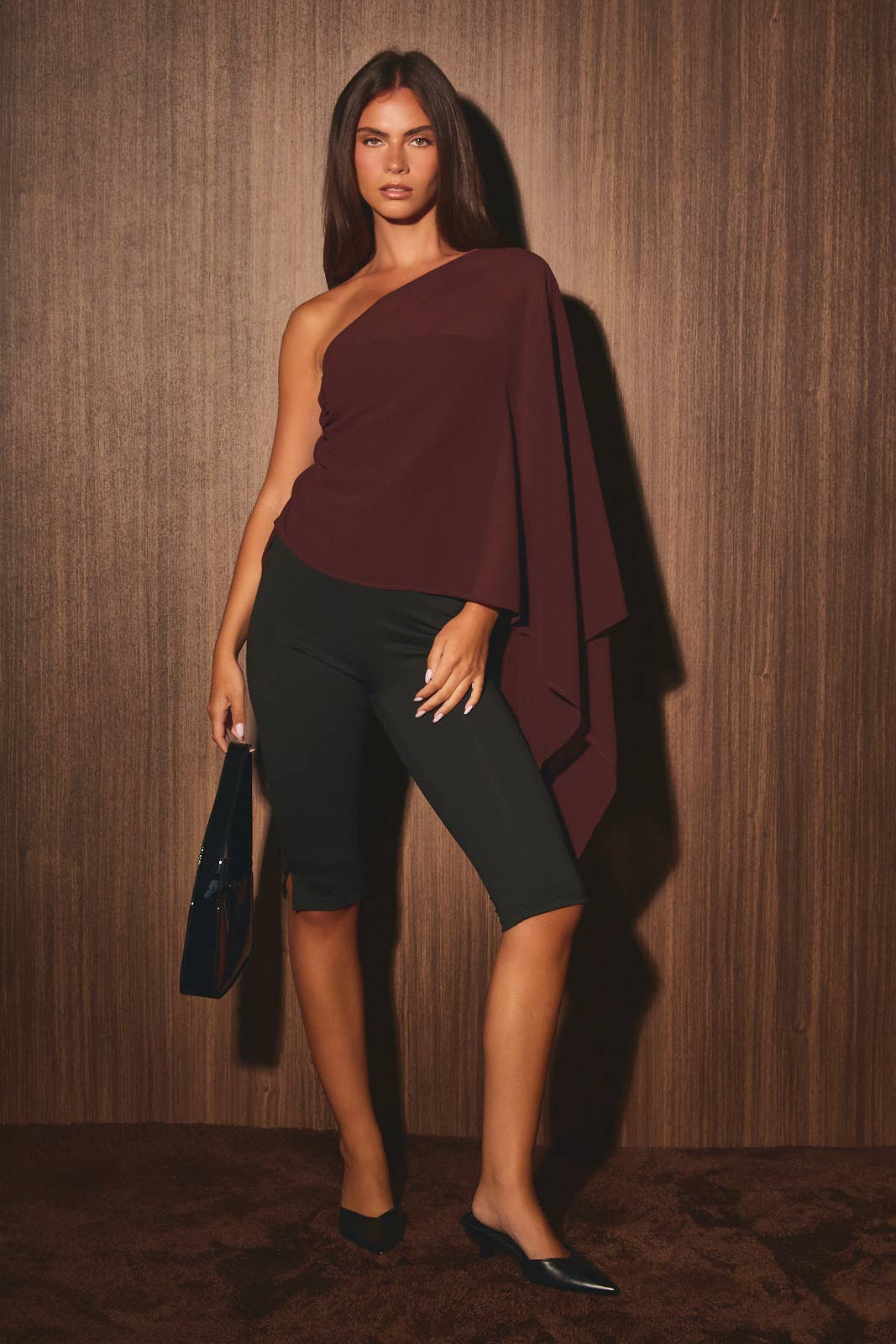 Leighton | Chiffon Cape One Shoulder Top