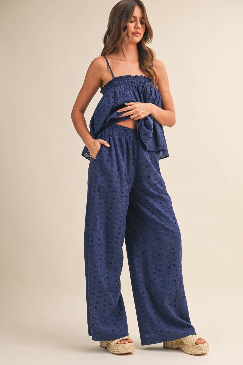 Palmer | Eyelet Top and Wide Pants Set 100% Cotton