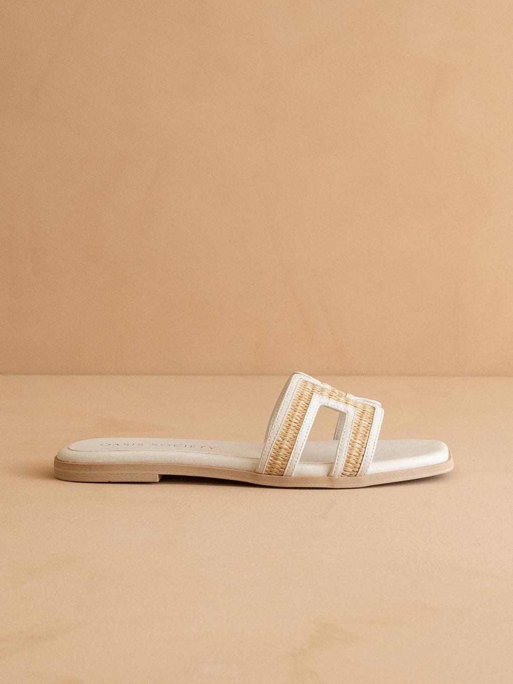 The Ena | White H Cutout Raffia Slide