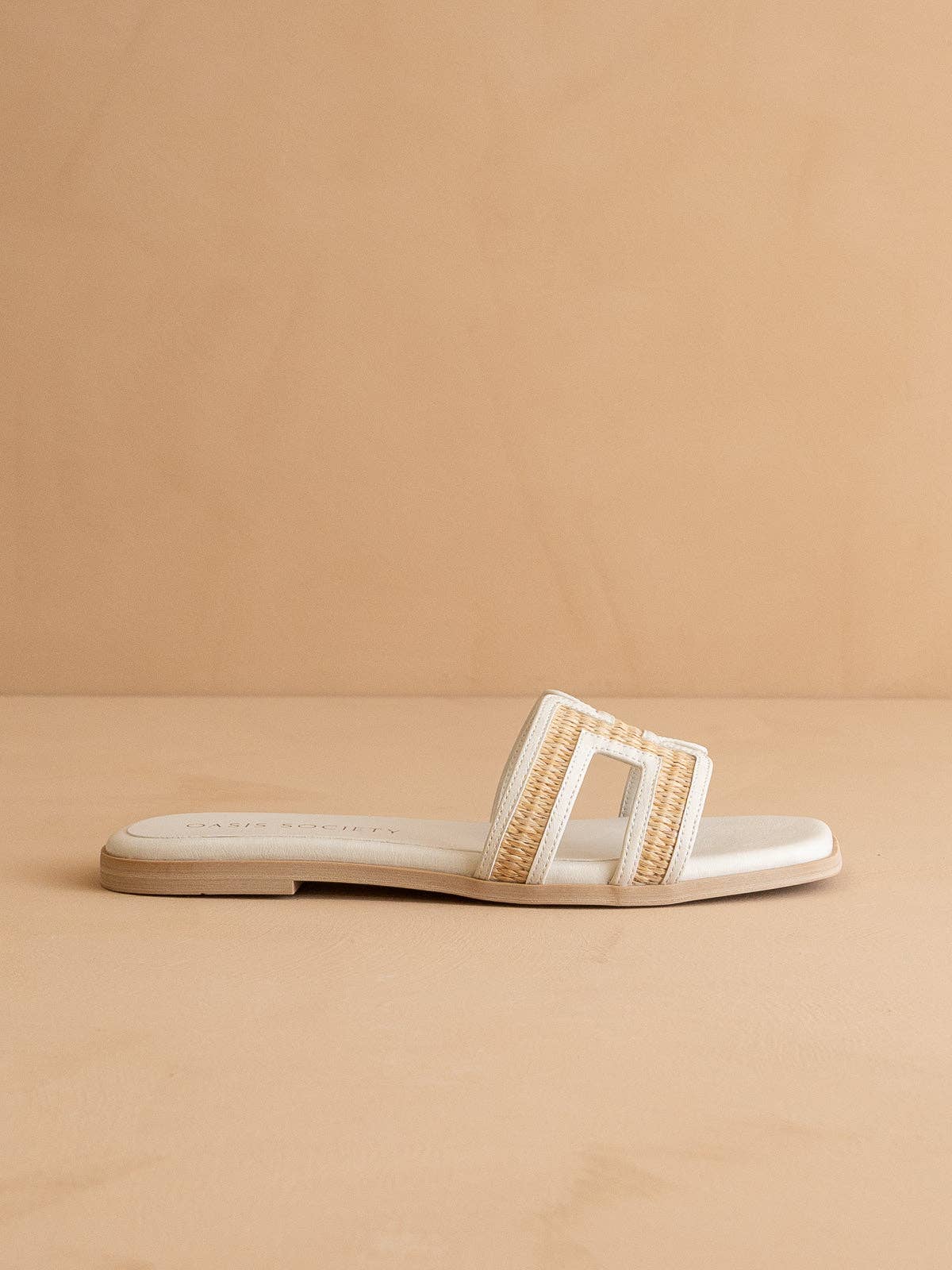 The Ena | White H Cutout Raffia Slide
