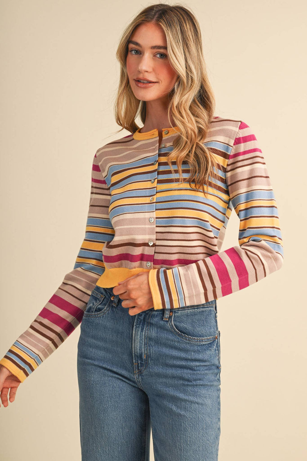 Rachel | Multi Color Striped Cardigan Sweater