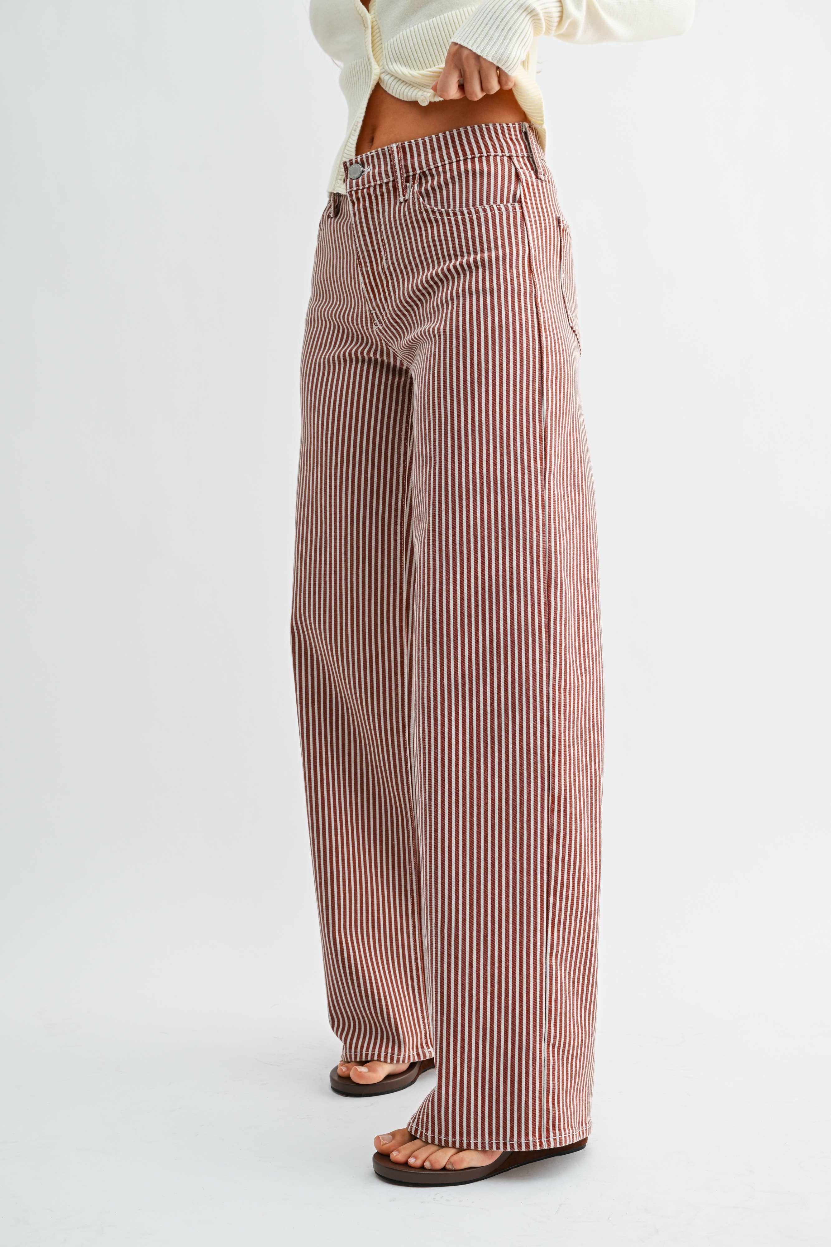 Charlie | Brown Stripe Wide Leg Jeans