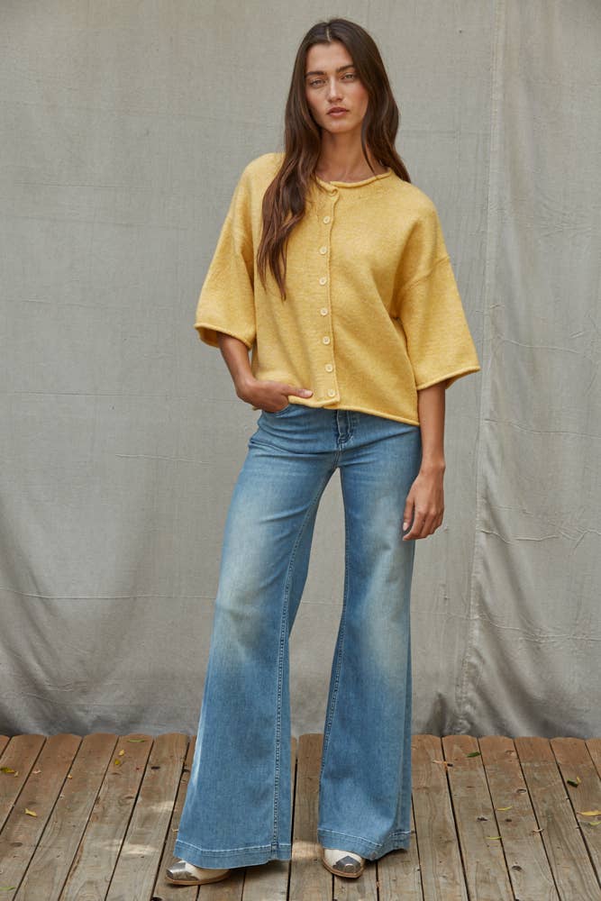 Wilma | Knit Sweater Quarter Sleeve Button Up Cardigan Top