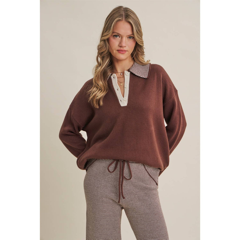 Cinnamon | Cozy Cabin Henley Sweater Set