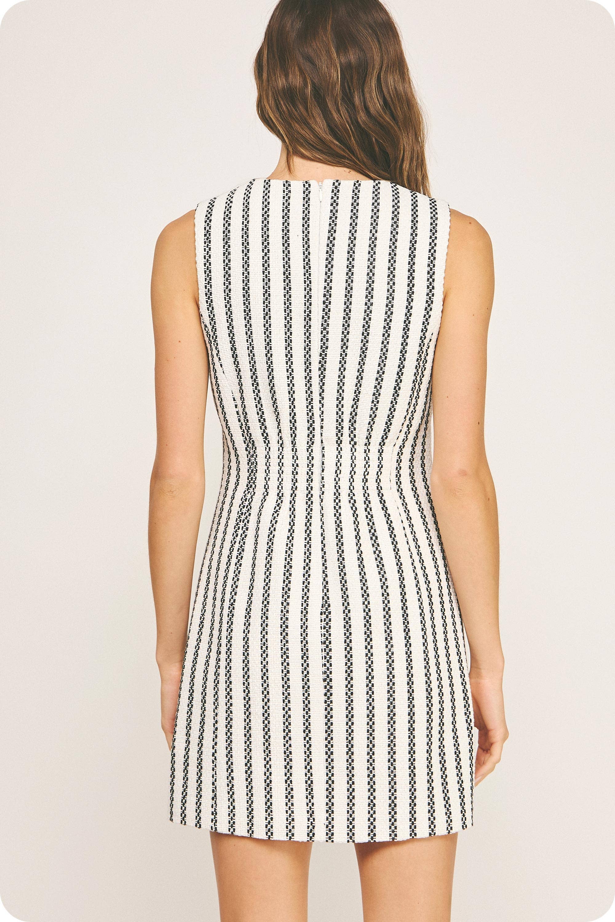 Joyce | Striped Tweed Sheath Sleeveless Mini Dress