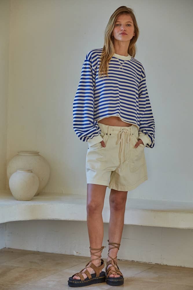 Easy Tide | Knit 100% Cotton Striped Crew Neck