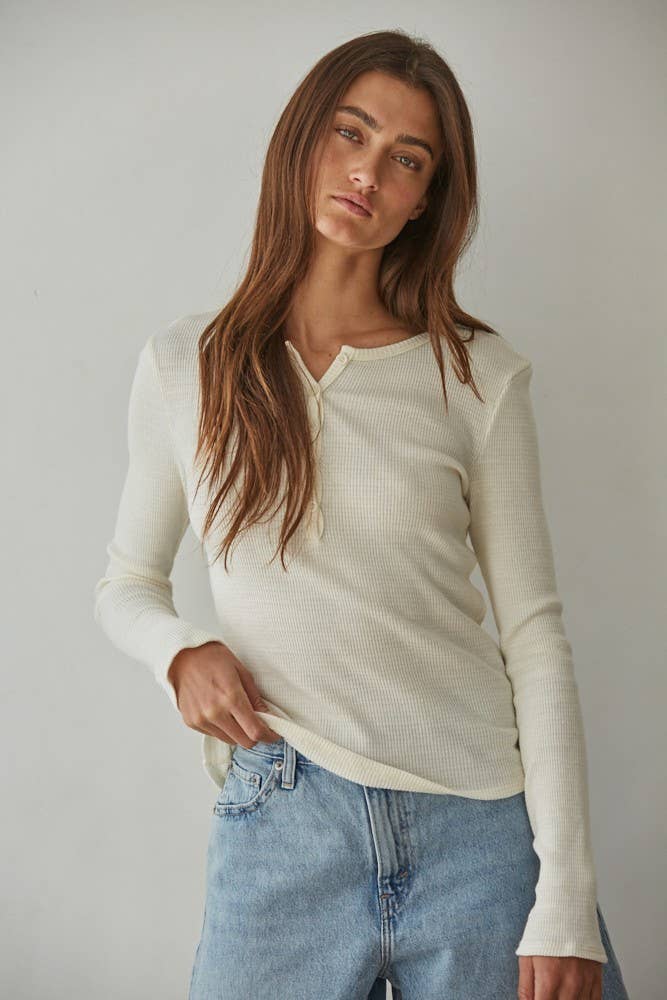 Loa | Knit Cotton Thermal Half Buttondown Long Sleeve