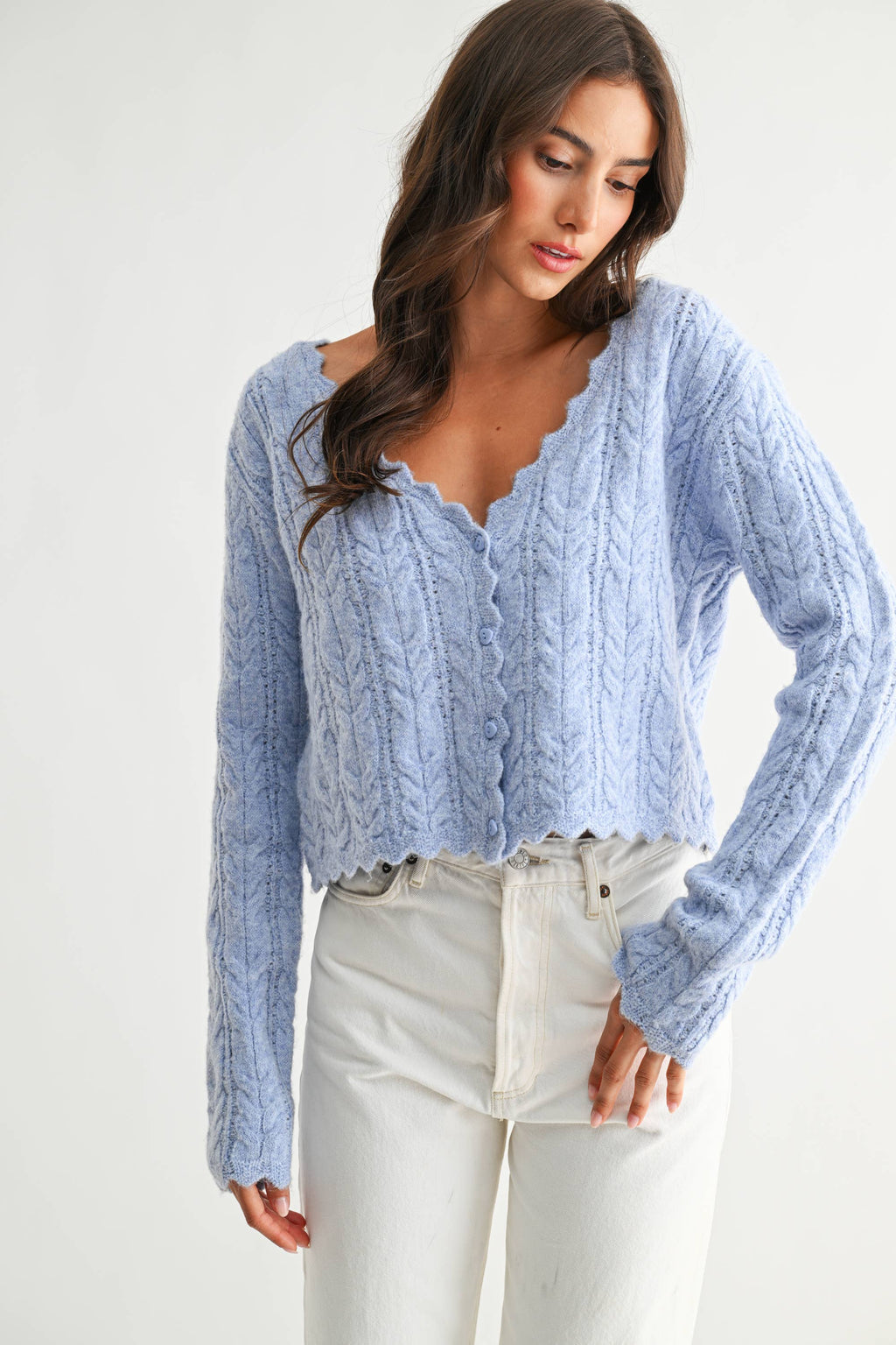 Greer | Scallop Hem Cable Knit Cardigan