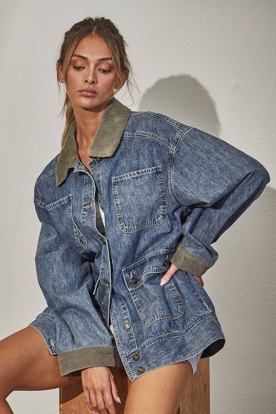 Alexandra | Contrast Collar Denim Jacket