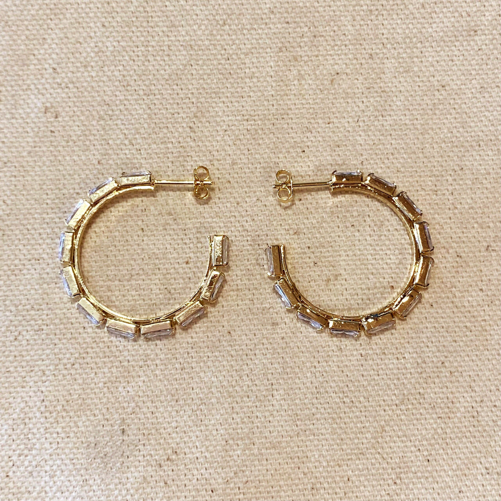 18k Gold Filled Baguette Hoop Earrings