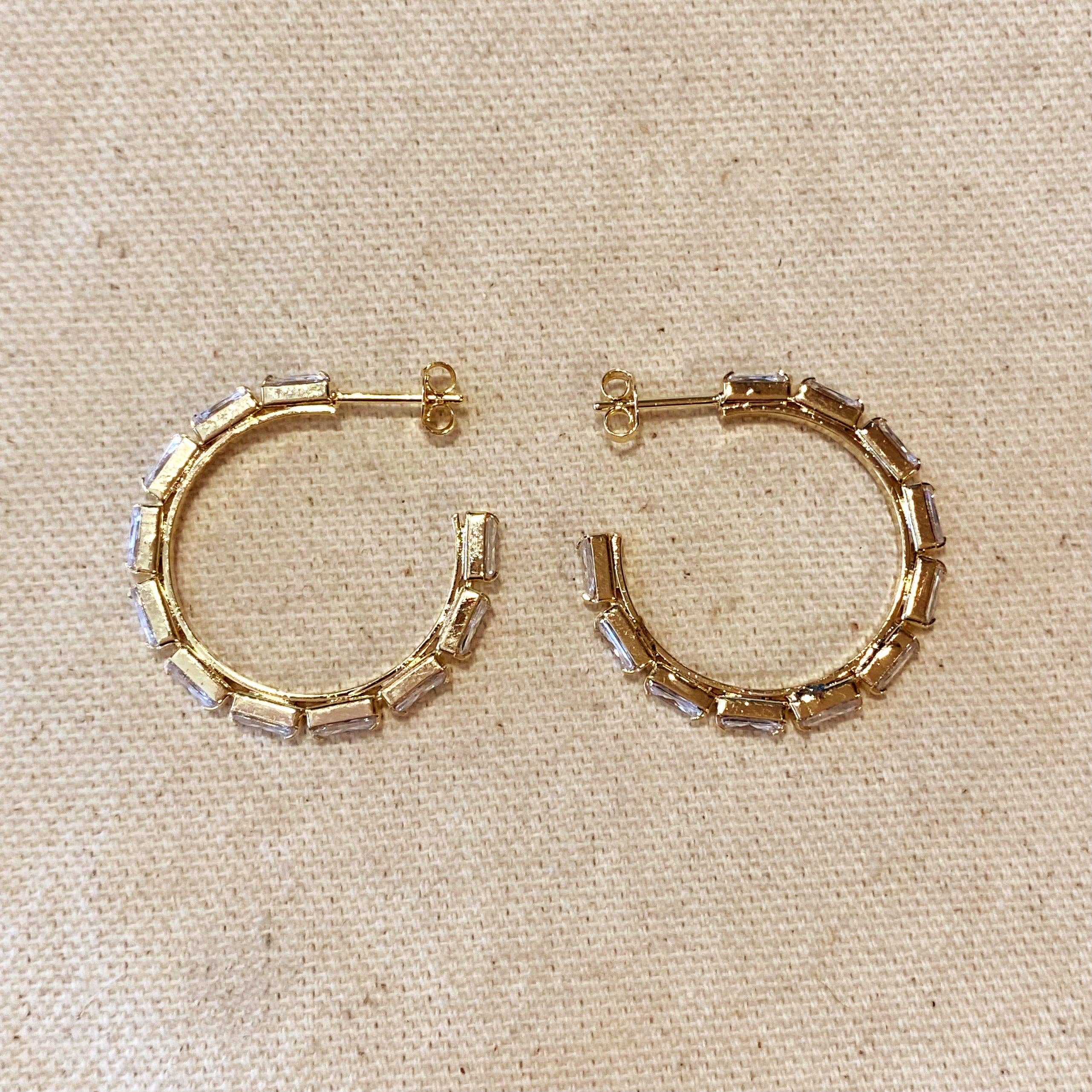 18k Gold Filled Baguette Hoop Earrings