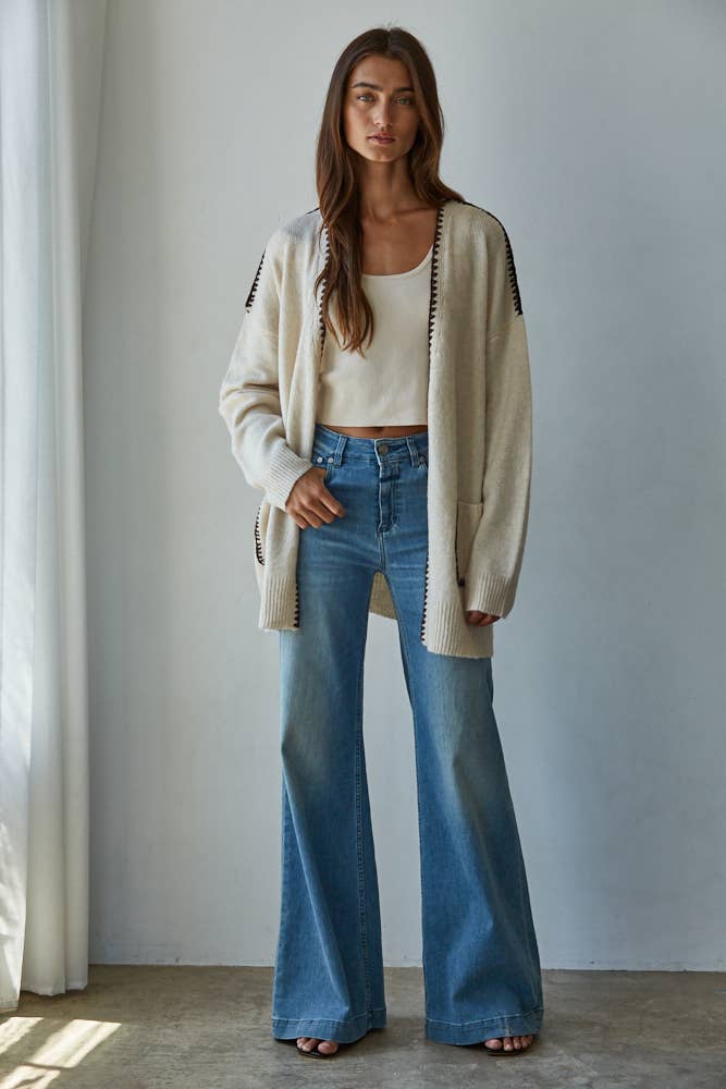 Winnie | Knit Sweater Contrast Stitch Cardigan