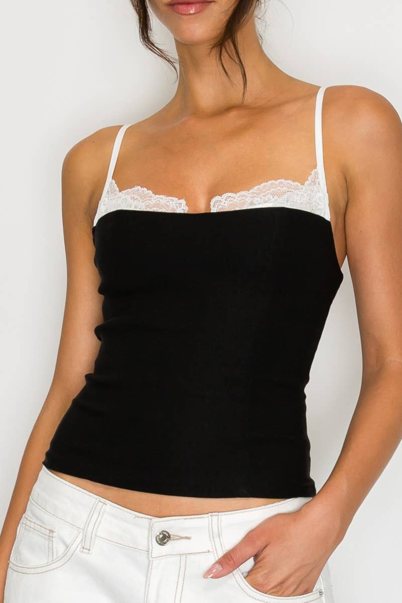Adrianna | Lace Trim Contrast Cami Top