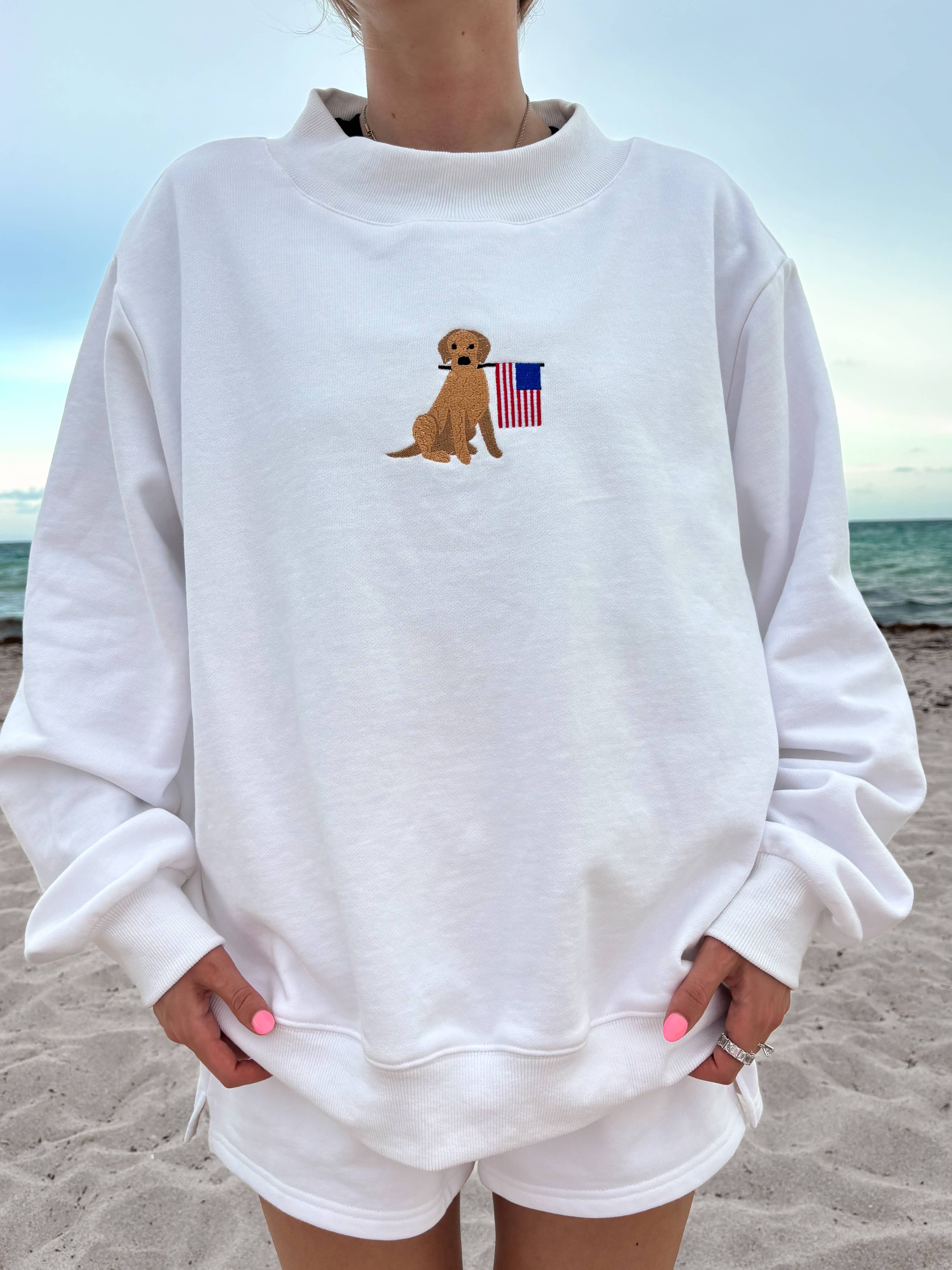 White American Flag Dog | Mockneck Sweatshirt 100% Cotton