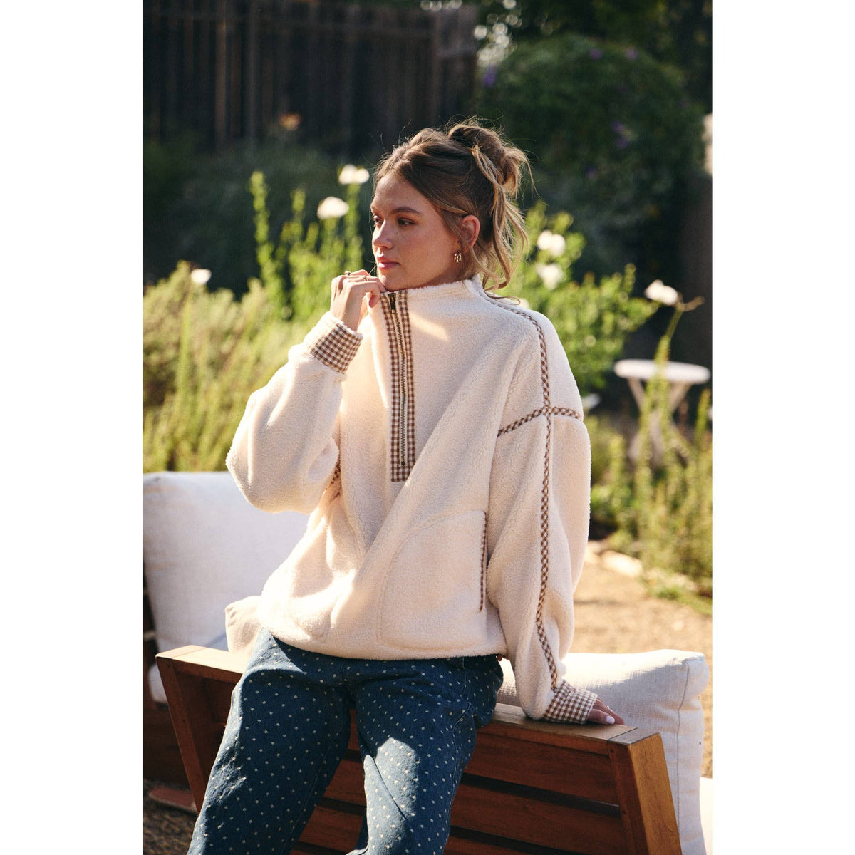 Cabin | Gingham Sherpa Half-Zip