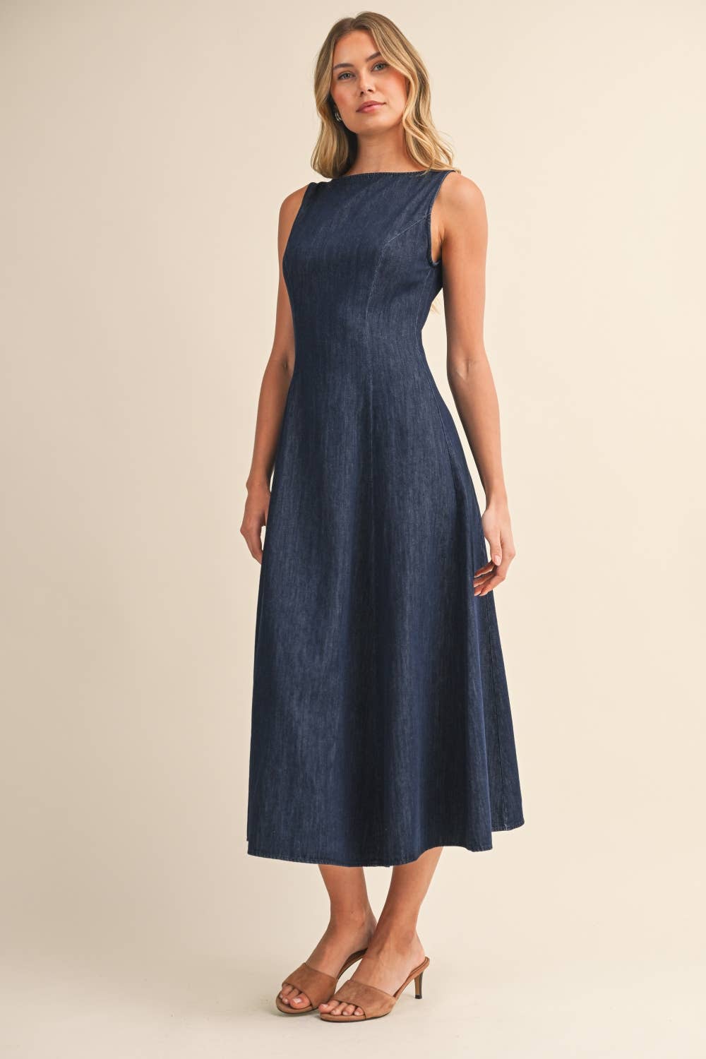 Lily | Sleeveless Denim Midi Dress 100% Cotton