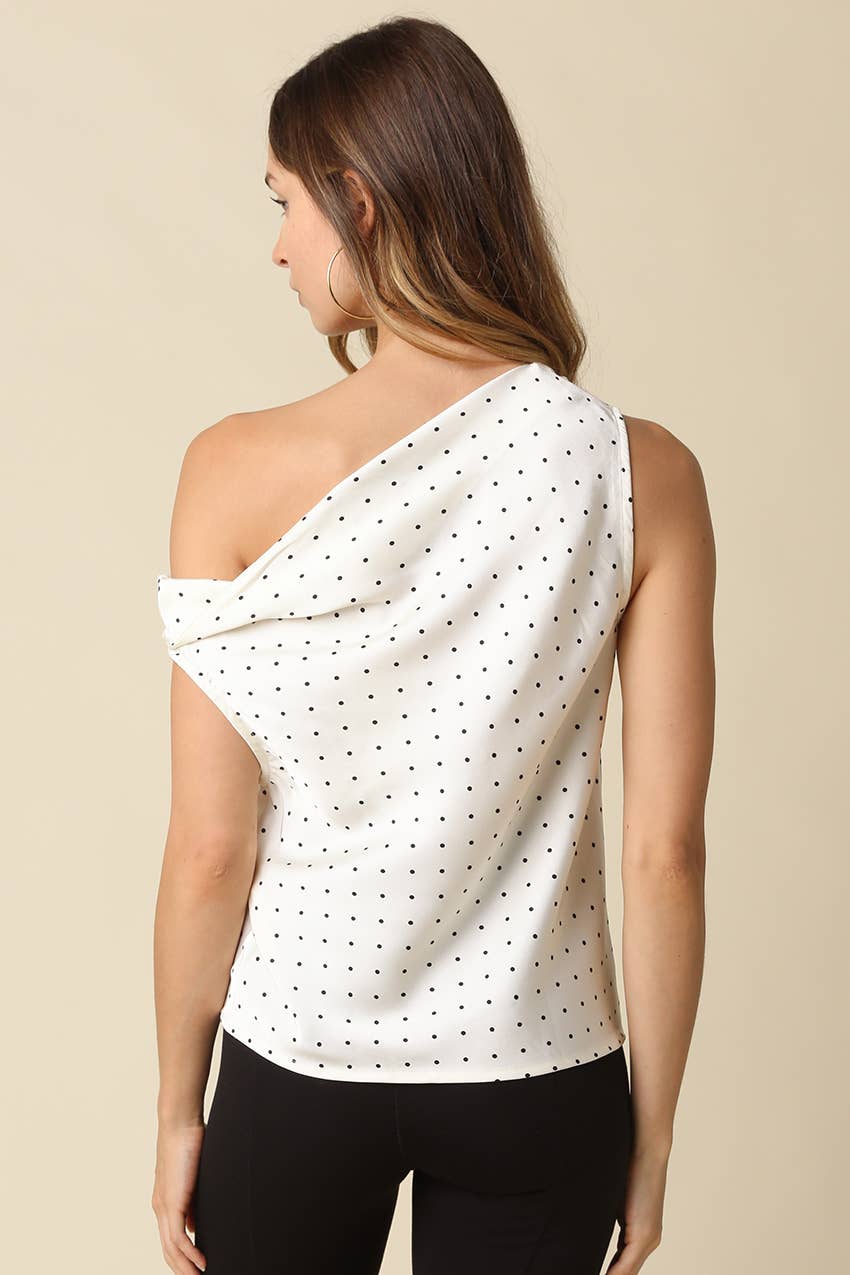 Suki | Polka Dot One Shoulder Satin Top